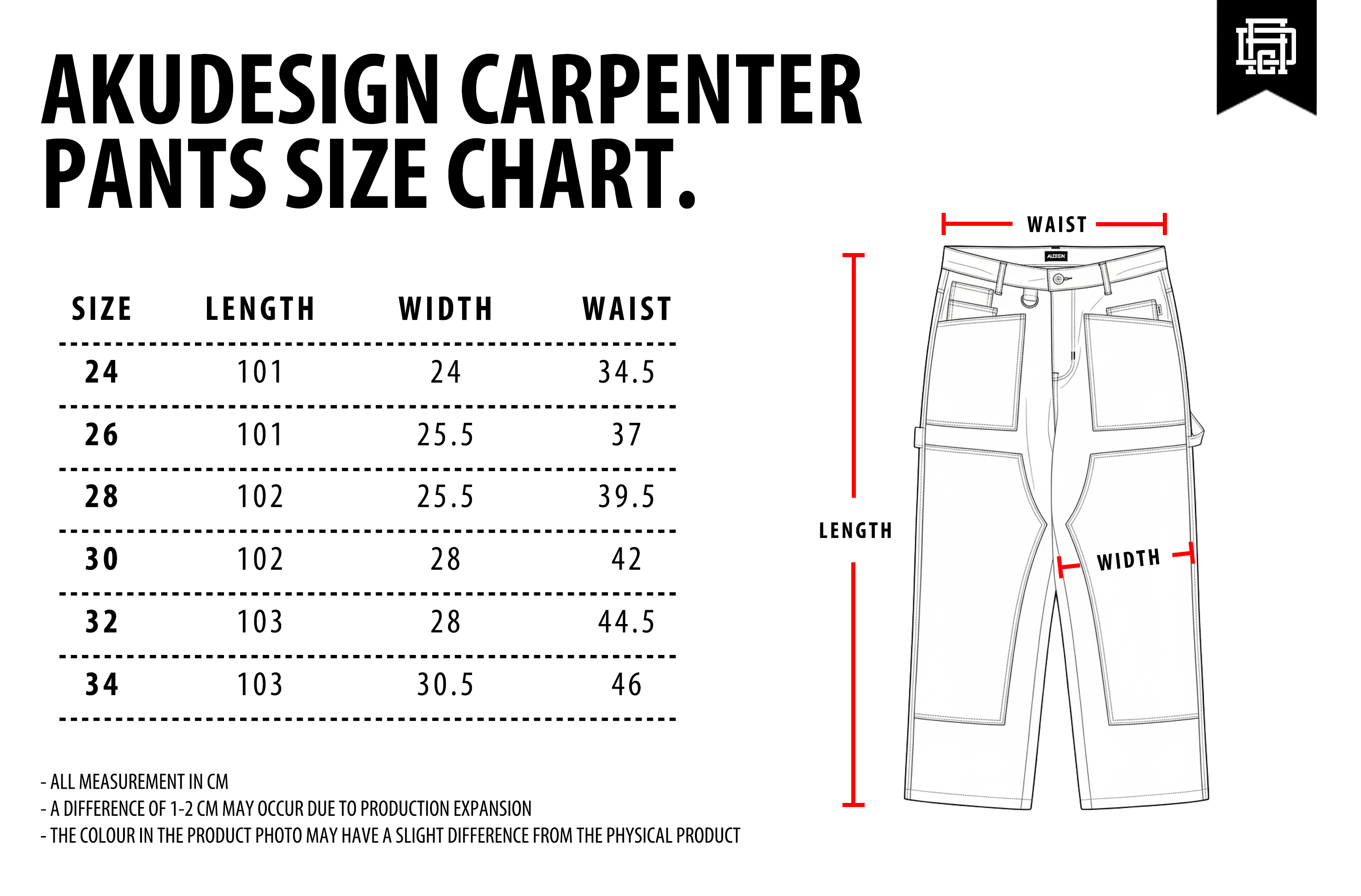 Carpenter Pants Size Chart 2026 - WF