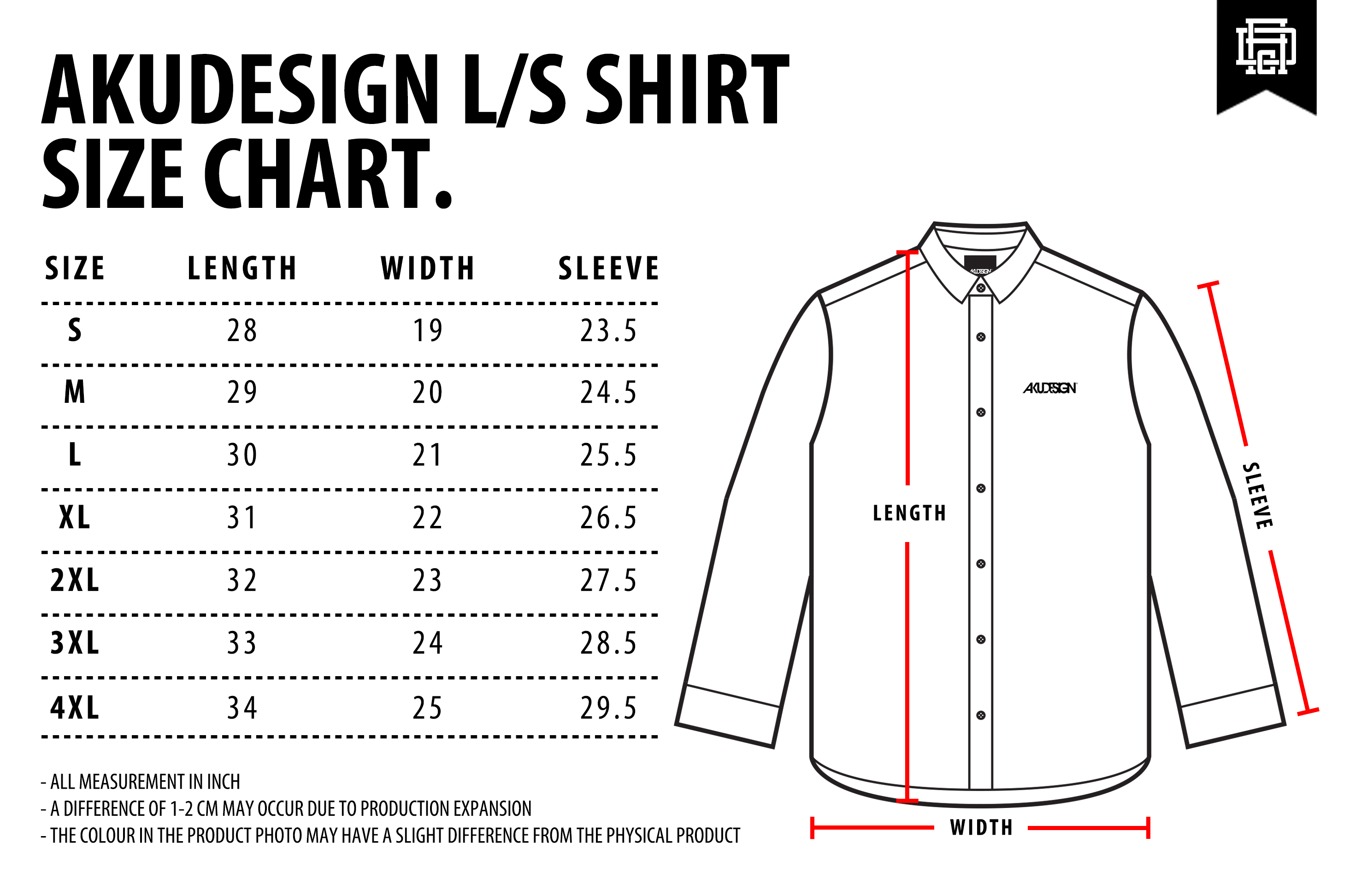 Long Sleeve Size Chart - WF