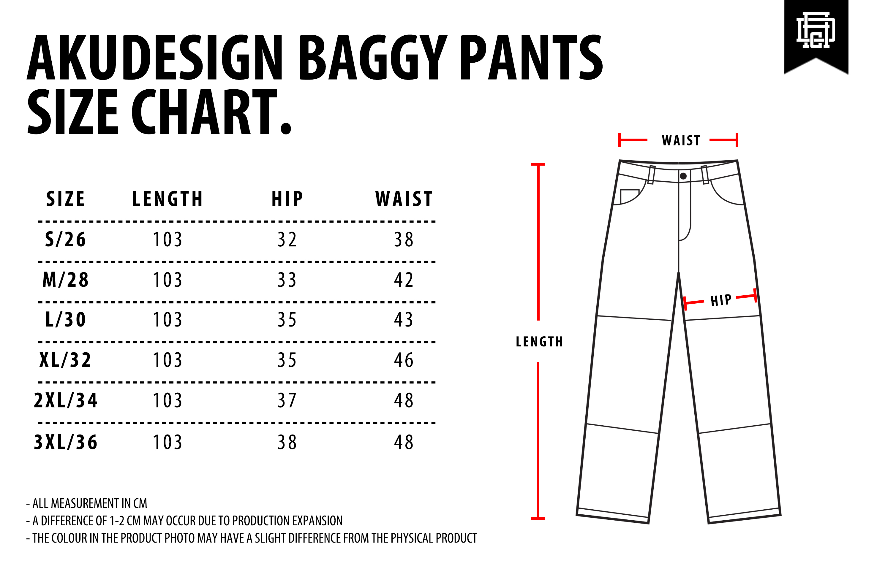 Baggy Pants Size Chart - WF (New)