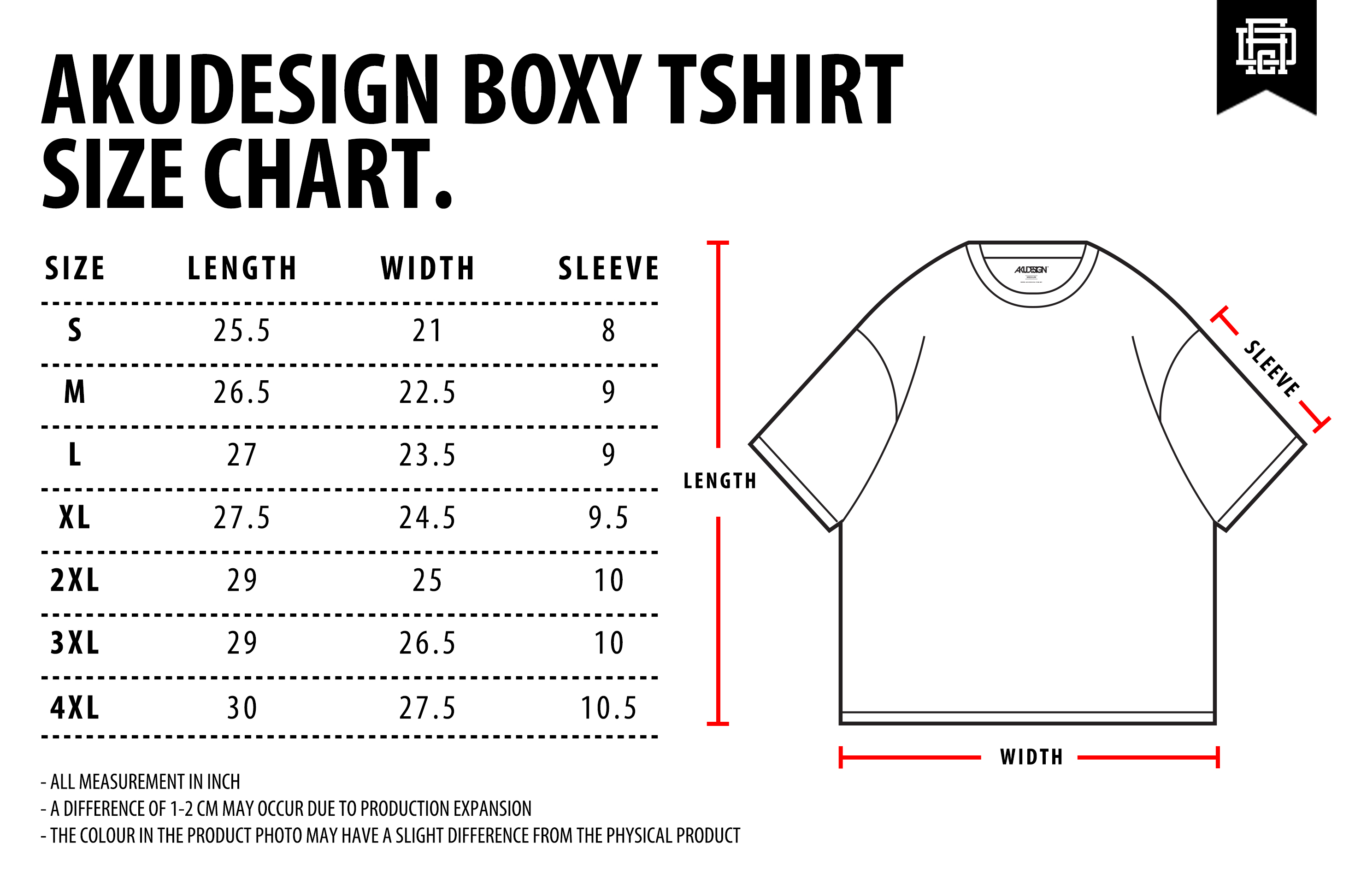 Boxy Tshirt Size Chart - WF
