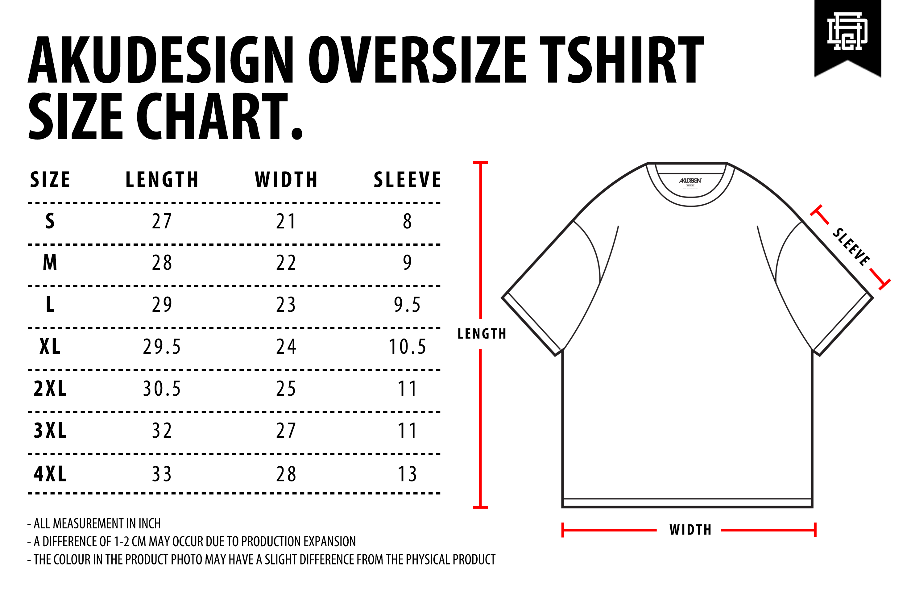 Oversize Tshirt Size Chart - WF