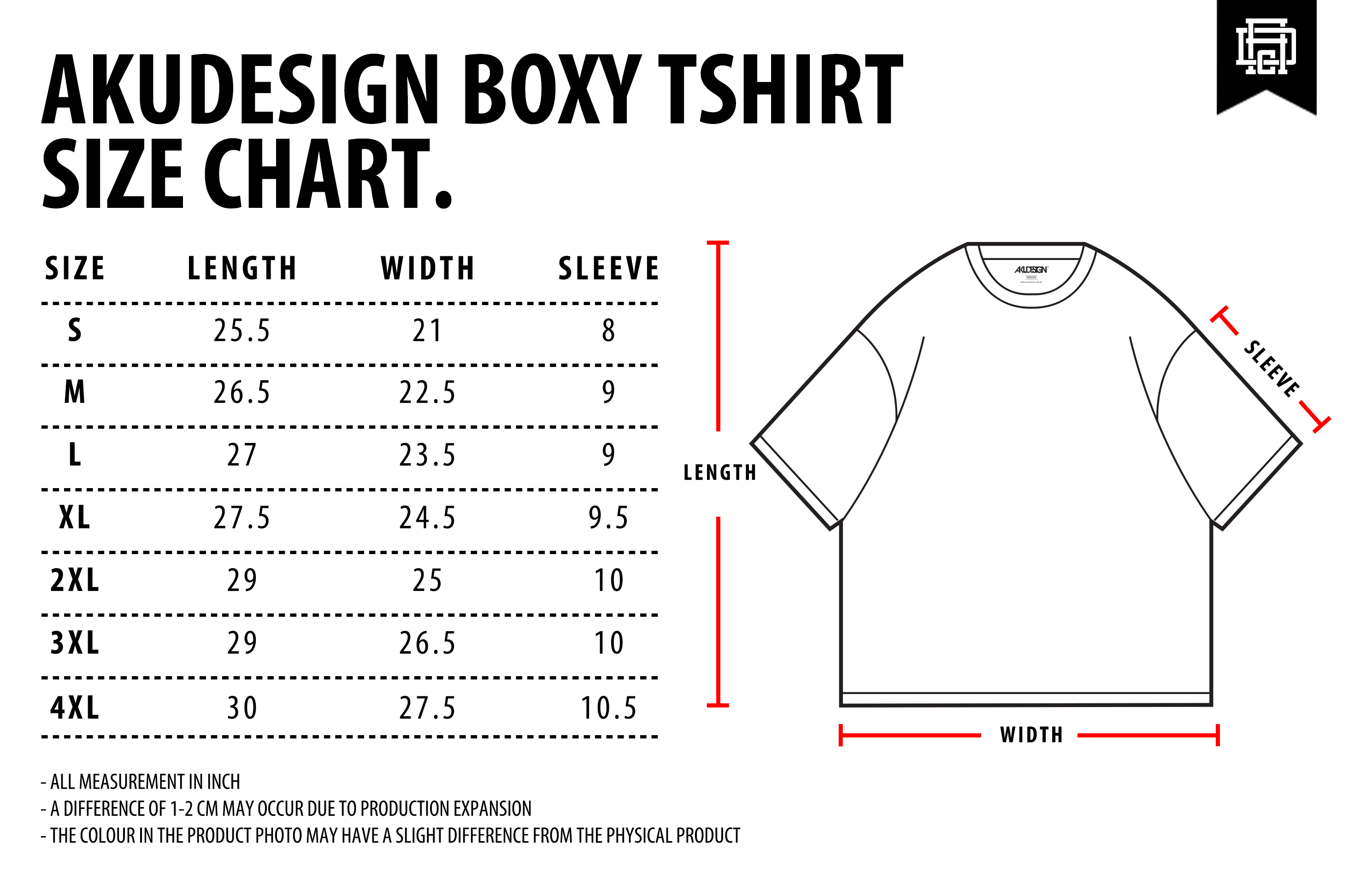 Boxy Tshirt Size Chart - WF