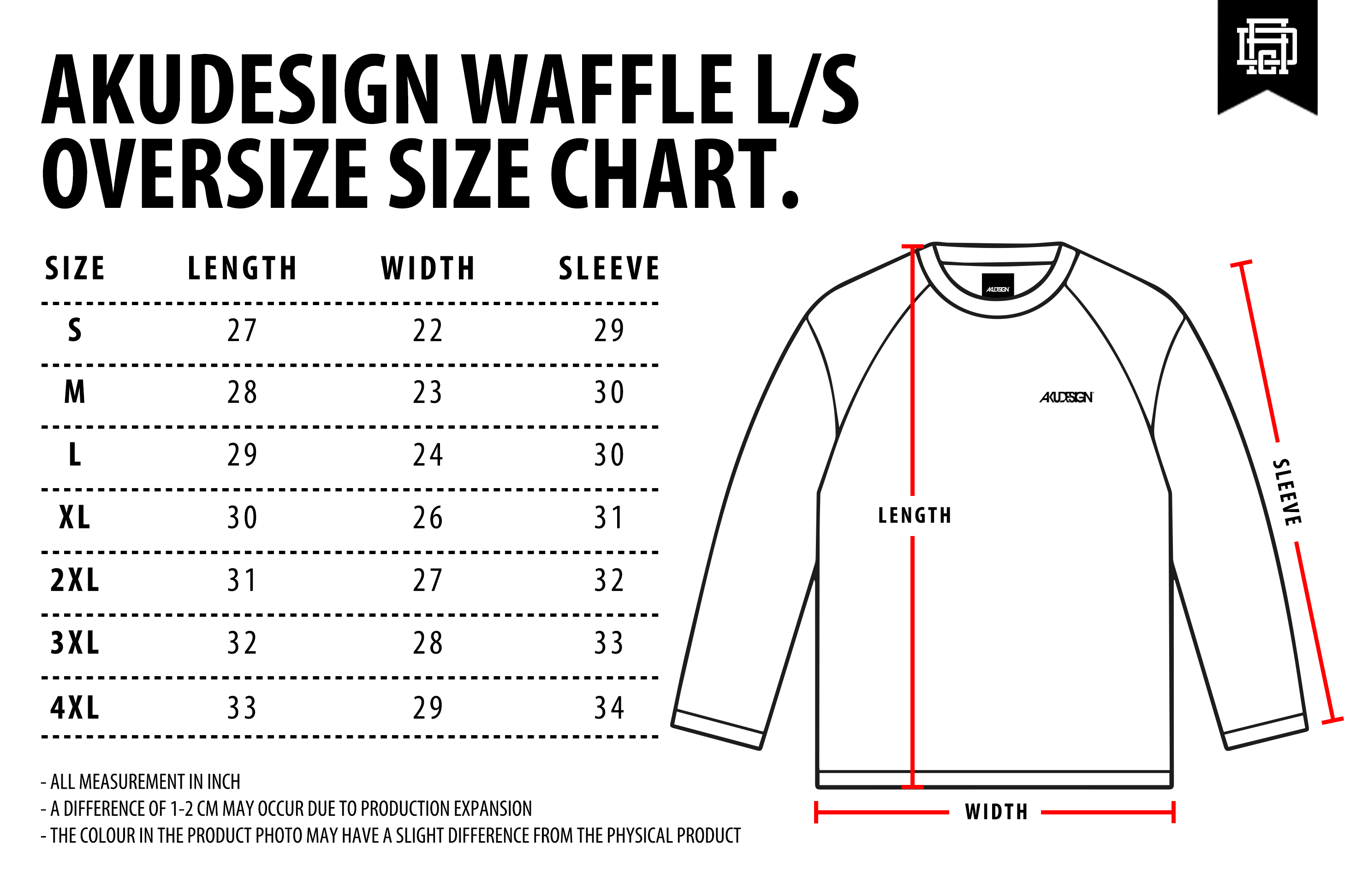 Waffle Oversize Long Sleeve Size Chart - WF