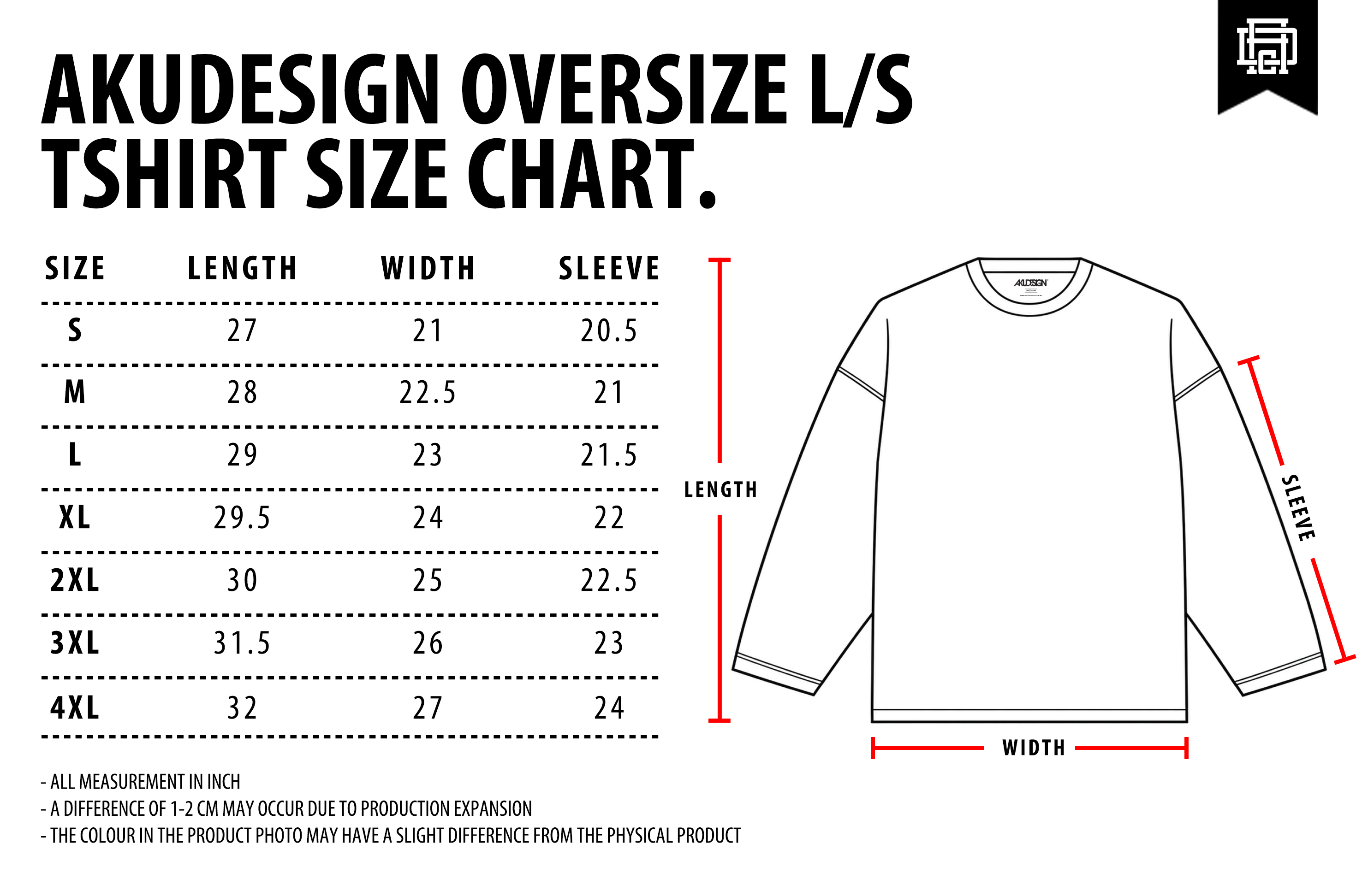 Long Sleeve Oversize Size Chart - WF