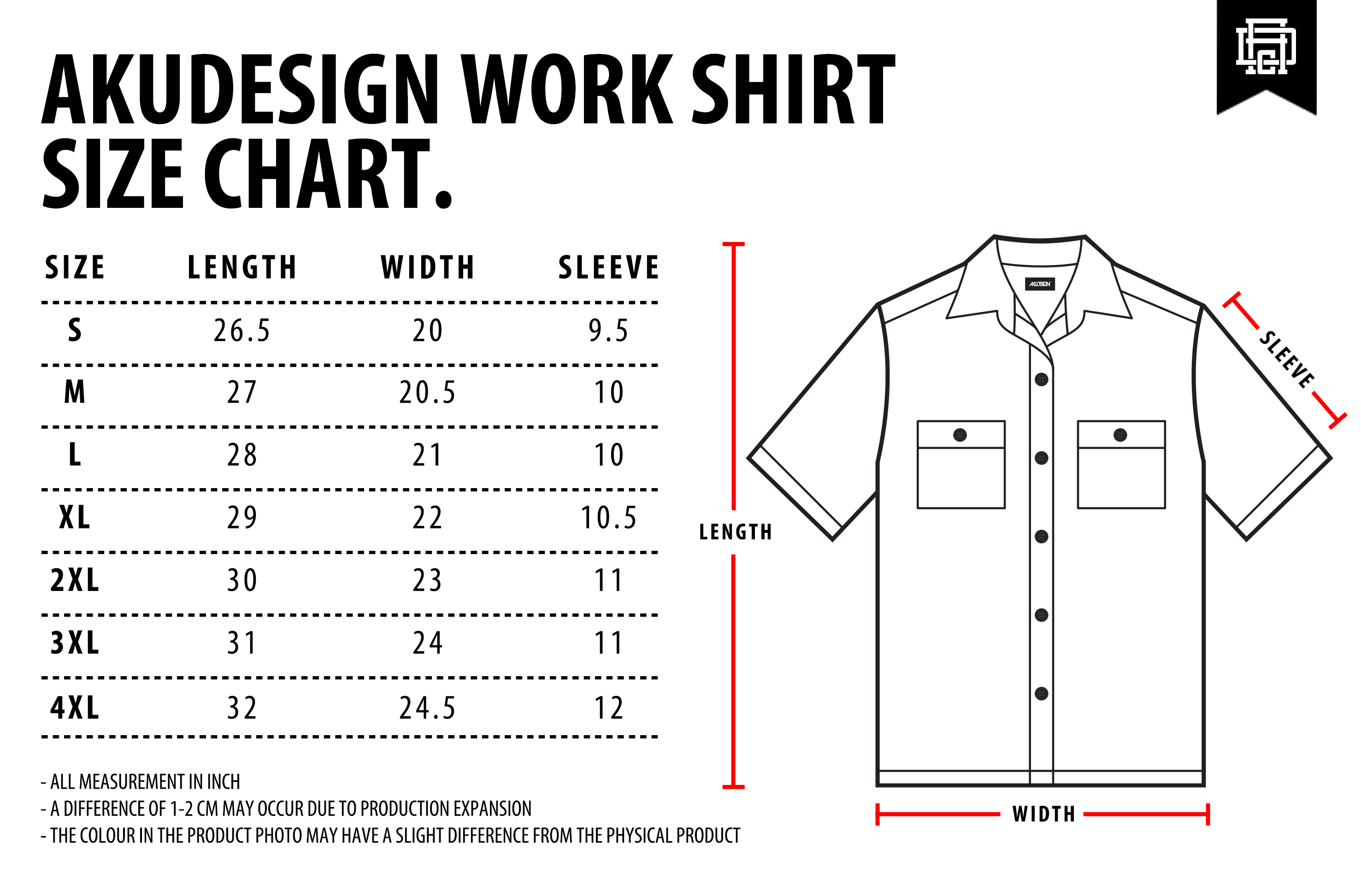 Work Shirt Size Chart - WF