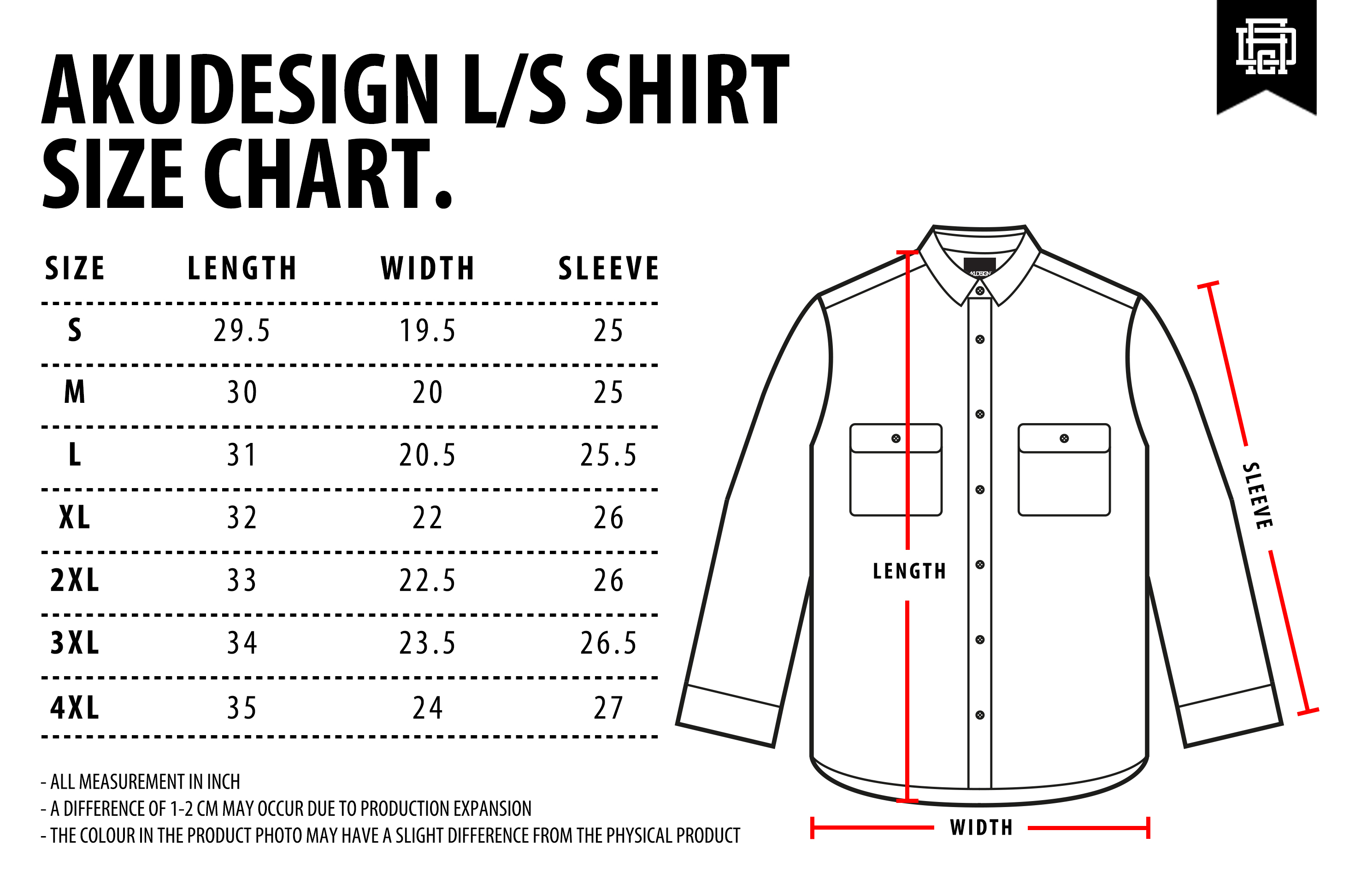 Long Sleeve Shirt Size Chart - WF