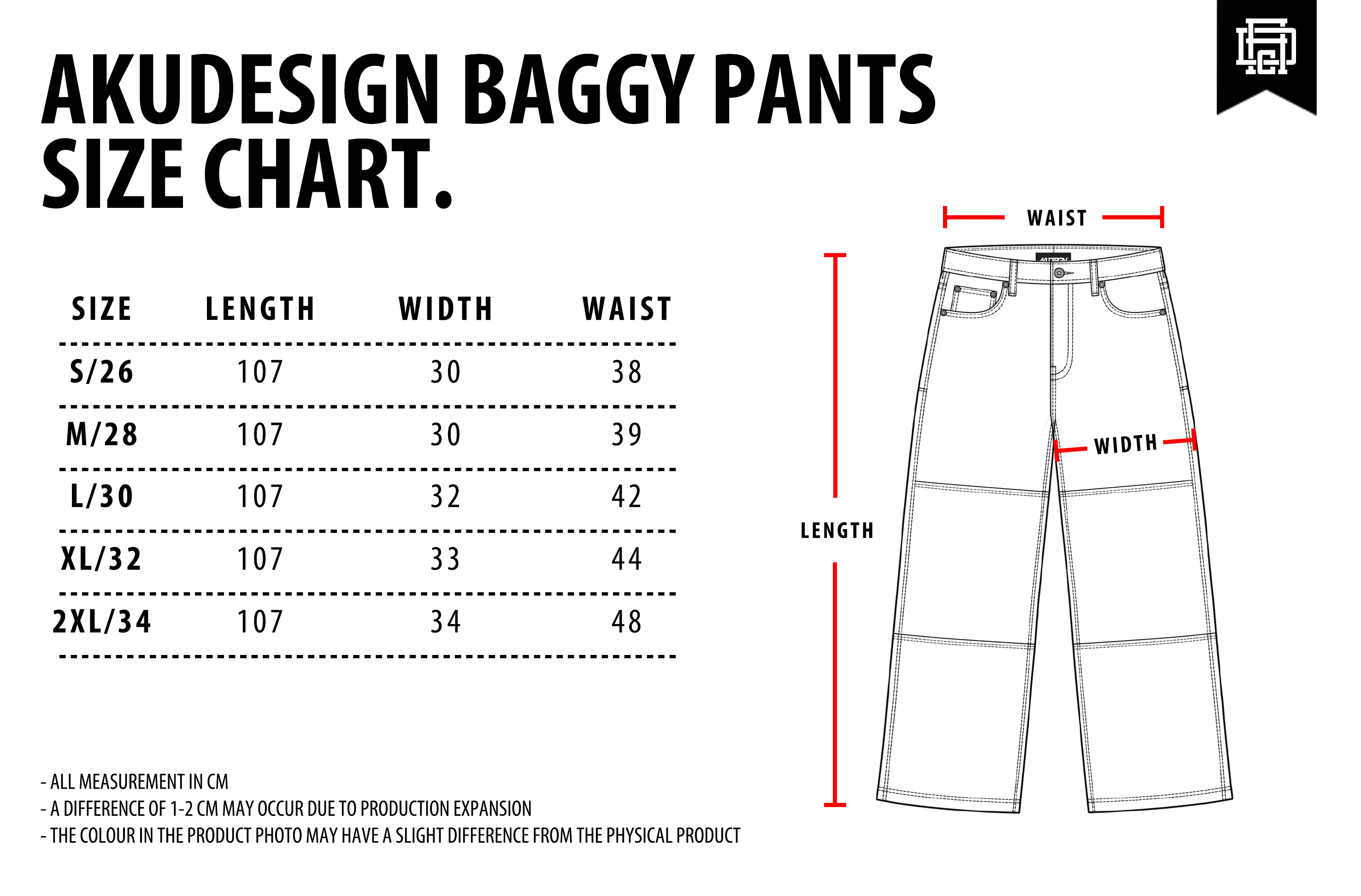 Baggy Pants Size Chart - WF