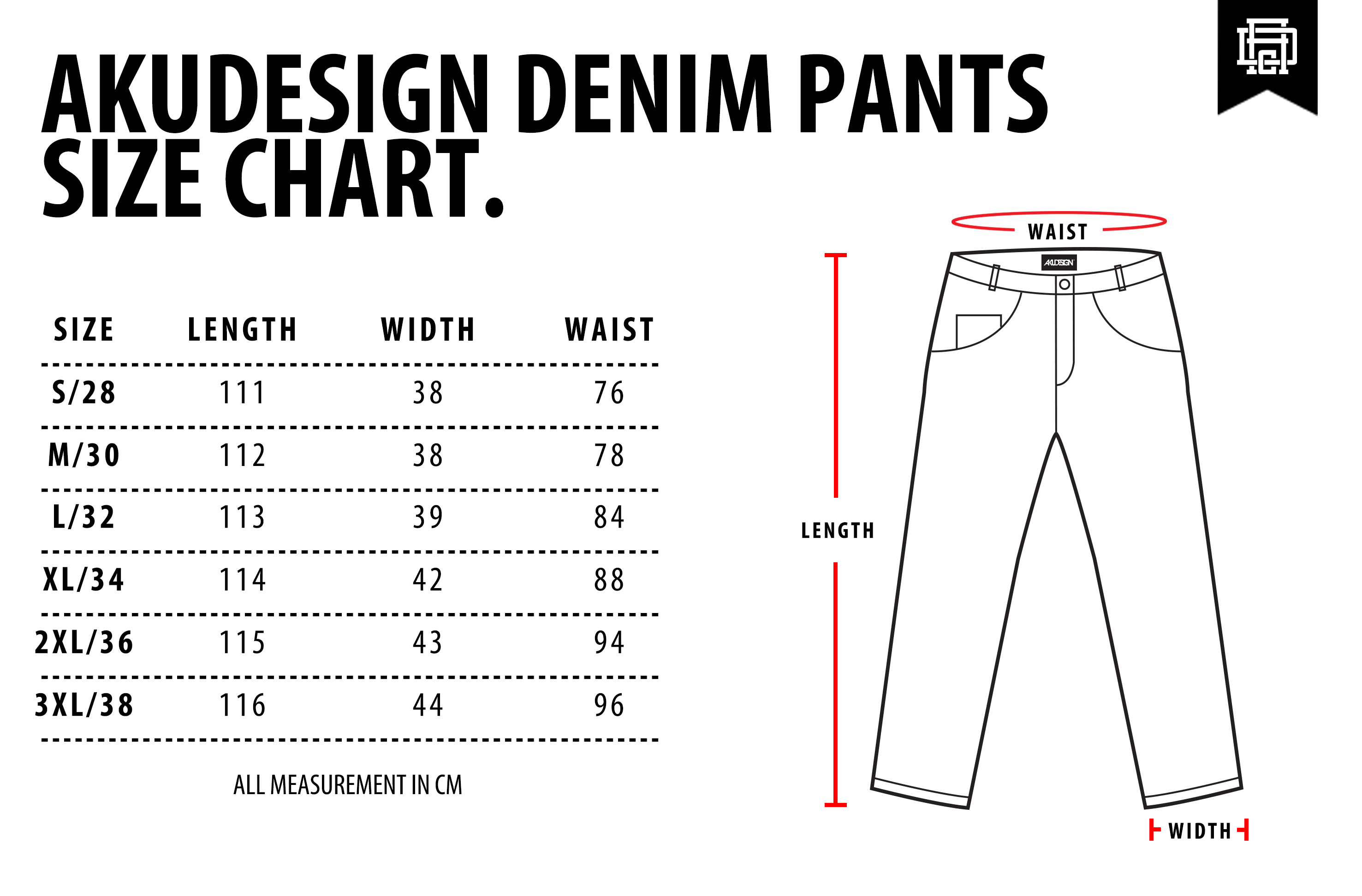 Denim Pants Size Chart - WF