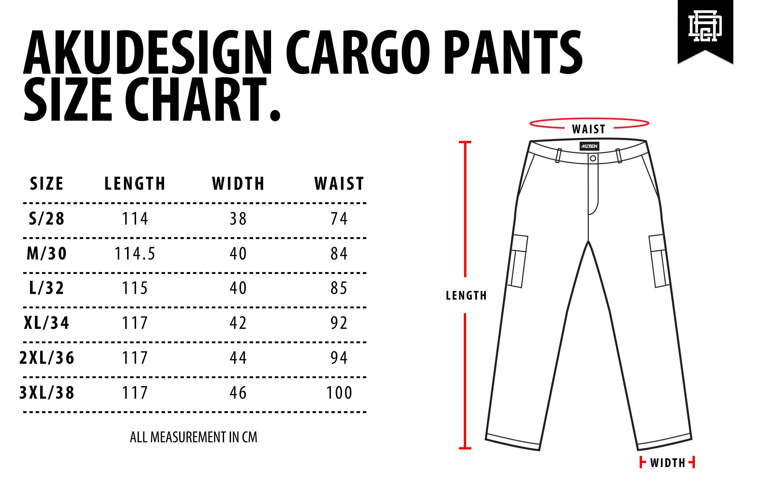 Cargo Pants Size Chart - WF New