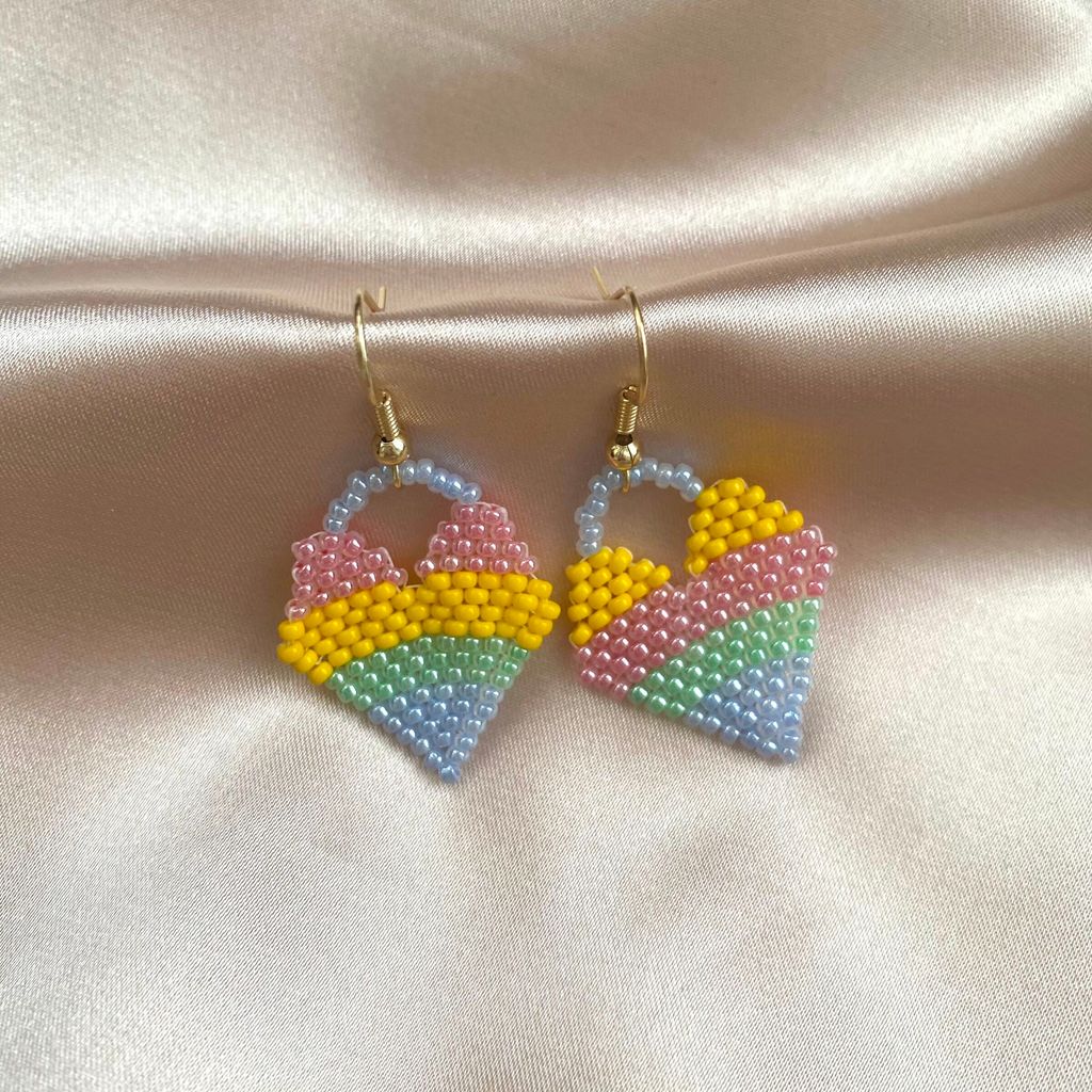 crush rainbow heart beaded earrings by kalbu colourful