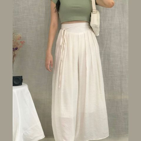 Enly Wool-Blend Wide Leg Pant - CREAM
