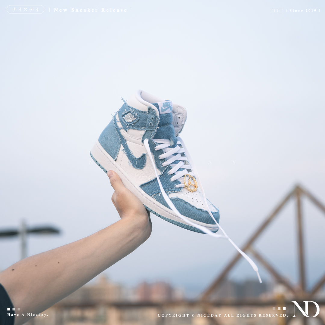 NiceDay 現貨Nike Jordan 1 High OG Denim 藍白色水洗丹寧籃球鞋男女