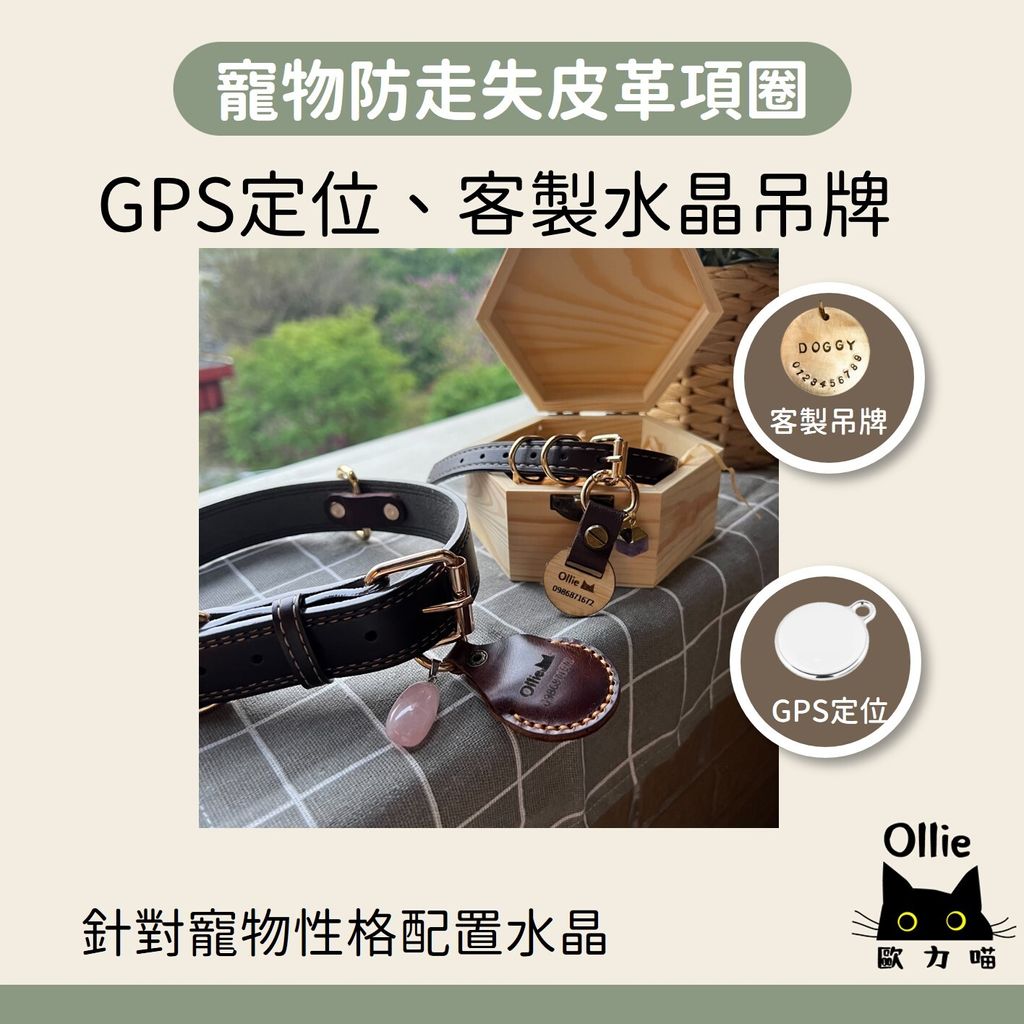 手作客製]寵物防走失皮革項圈GPS定位、皮項圈寵物項圈– Ollie歐力喵與