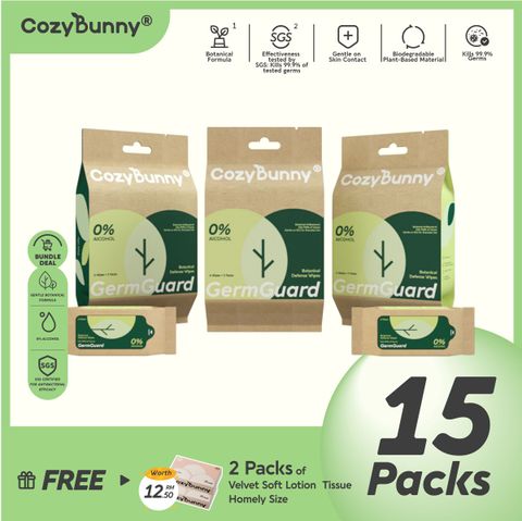 CozyBunny Germ Guard wipes 15 packs (RM) Revised