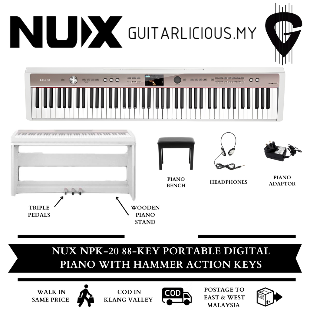 Nux NPK-20 Piano, White, Package B