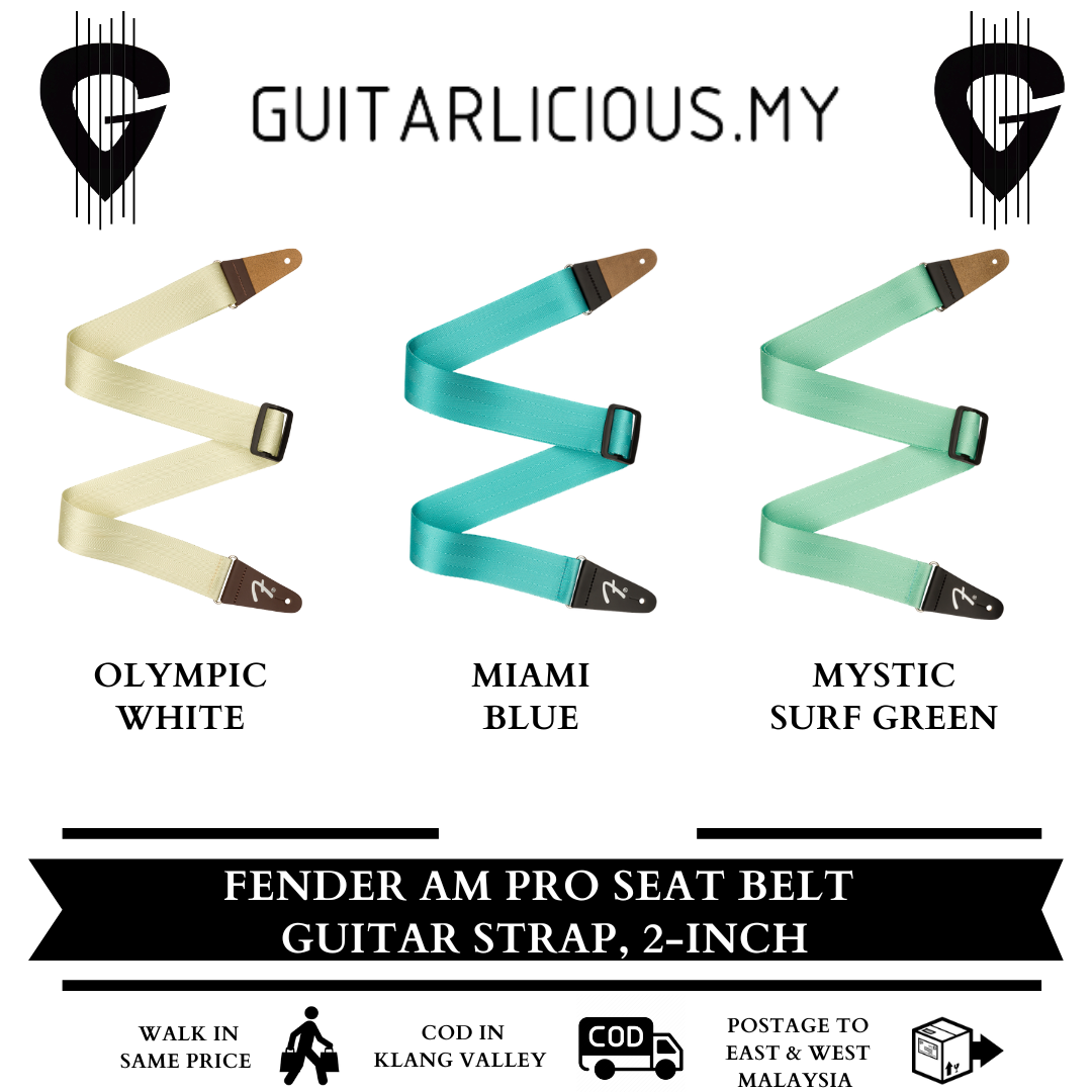 Fender Am Pro Seat Belt Guitar Strap, 2-inch - Olympic White Miami