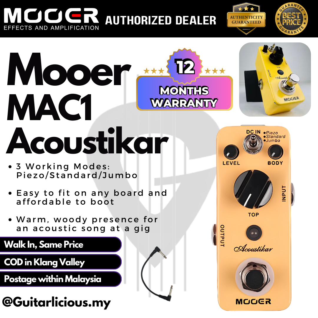 Mooer MAC1 Acoustikar Acoustic Simulator Micro Series Guitar Pedal Effect (  MAC-1 / MAC 1 ) – GUITARLICIOUS.MY