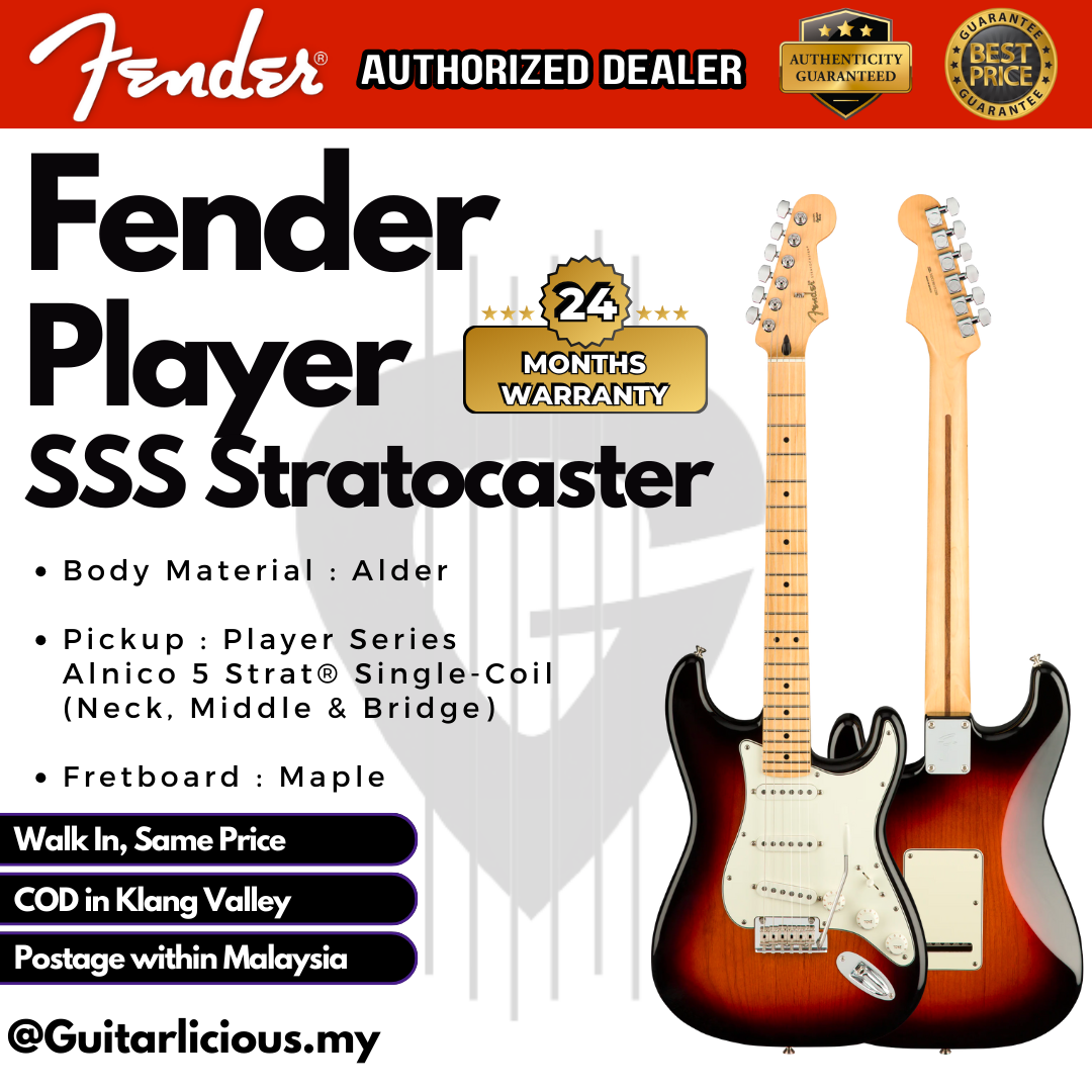 Electric - Player SSS Stratocaster, 3-Tone Sunburst - A