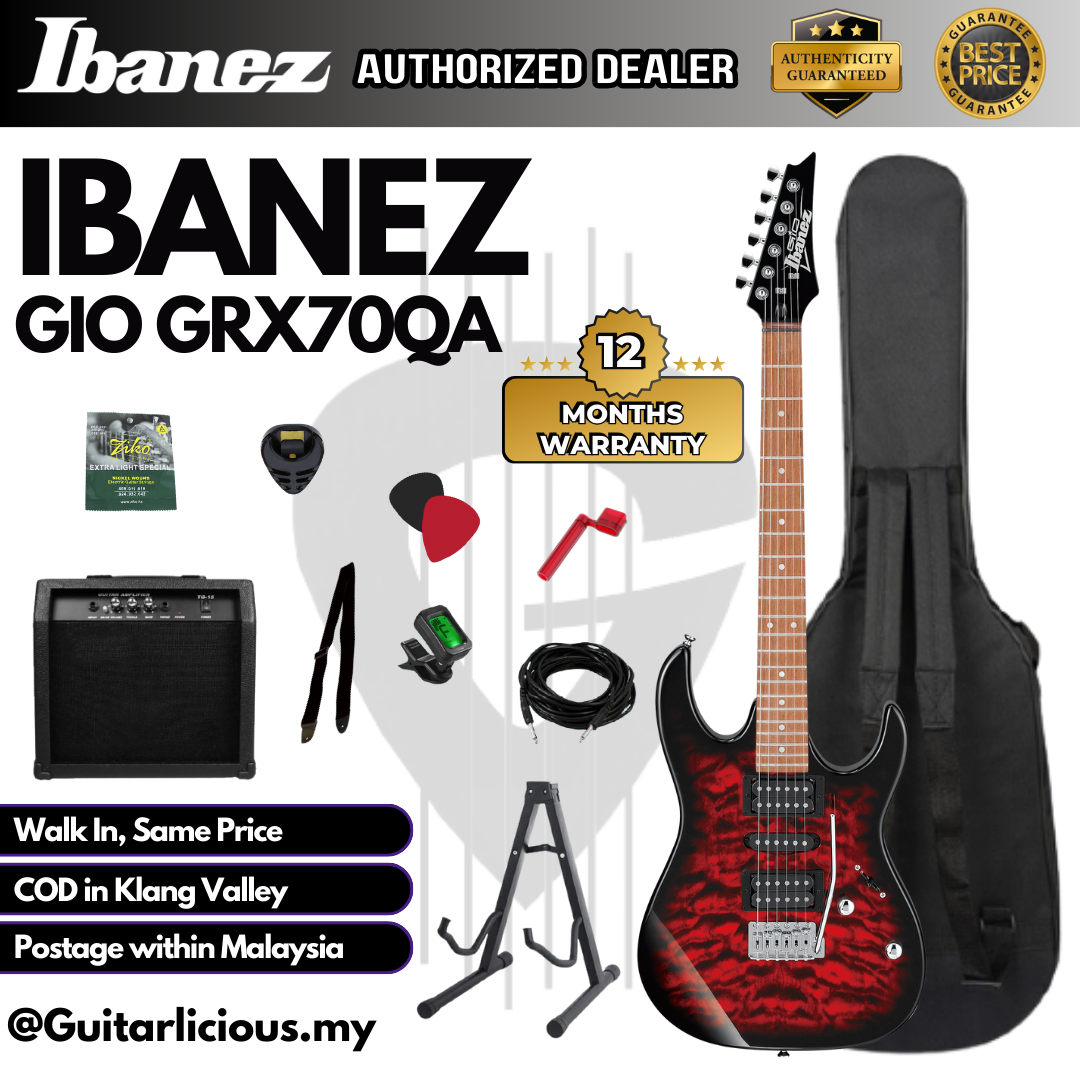 Ibanez GIO GRX70QA Electric Guitar - Transparent Red Burst (GRX70QA-TRB) –  GUITARLICIOUS.MY