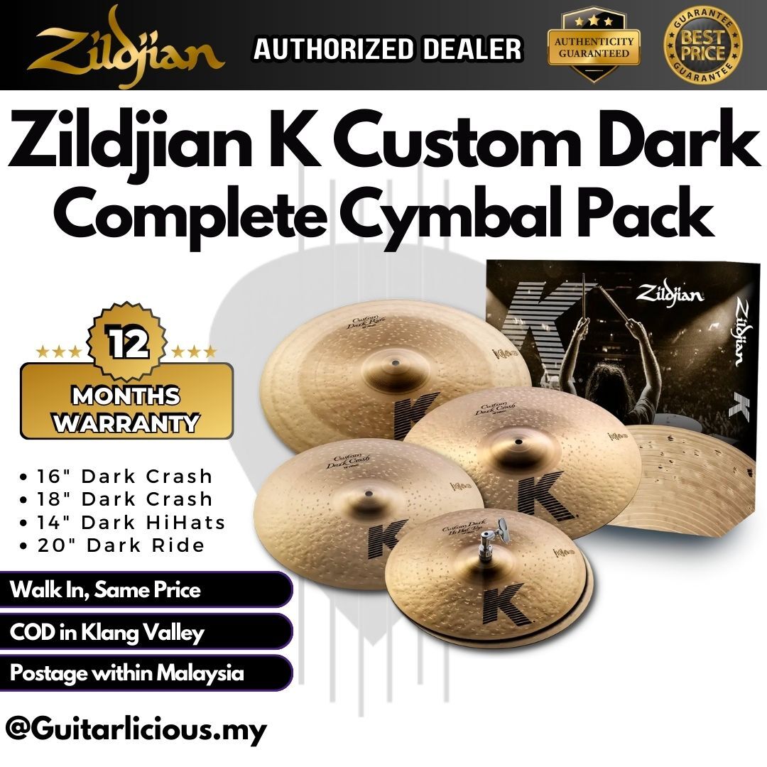 Zildjian K Custom Dark Cymbal Set - 14" Hi-hats, 16" Crash, 18" Crash, 20"  Ride ( ZILKCD900 / KCD-900 / K-Custom ) – GUITARLICIOUS.MY