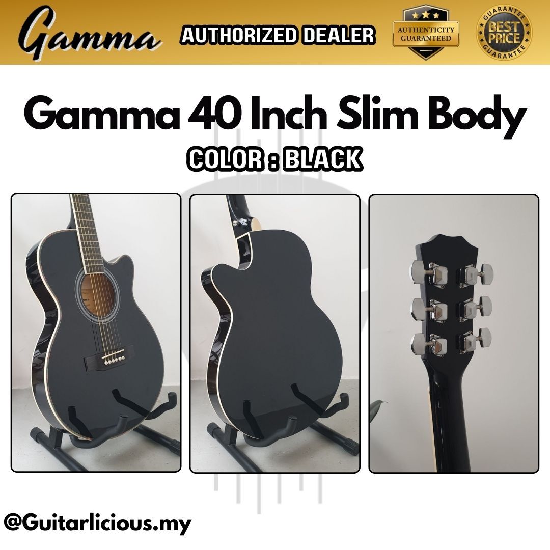 GAMMA Series 40 inch Slimbody Acoustic Guitar (GM40S) slim body akustik  gitar 40inci tali besi free gifts package set