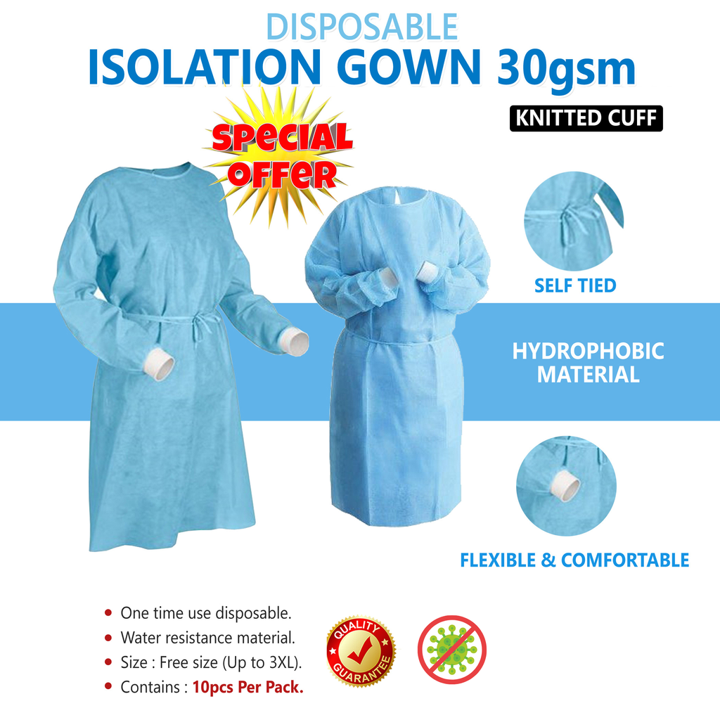 LATTICE - Disposable Isolation Gown Knitted Cuff 30gsm (Blue).png