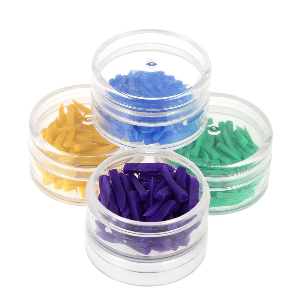 100-Pc Dental Disposable Plastic Wedges Kit - 4 Sizes (Purple, Green, Yellow, Blue)