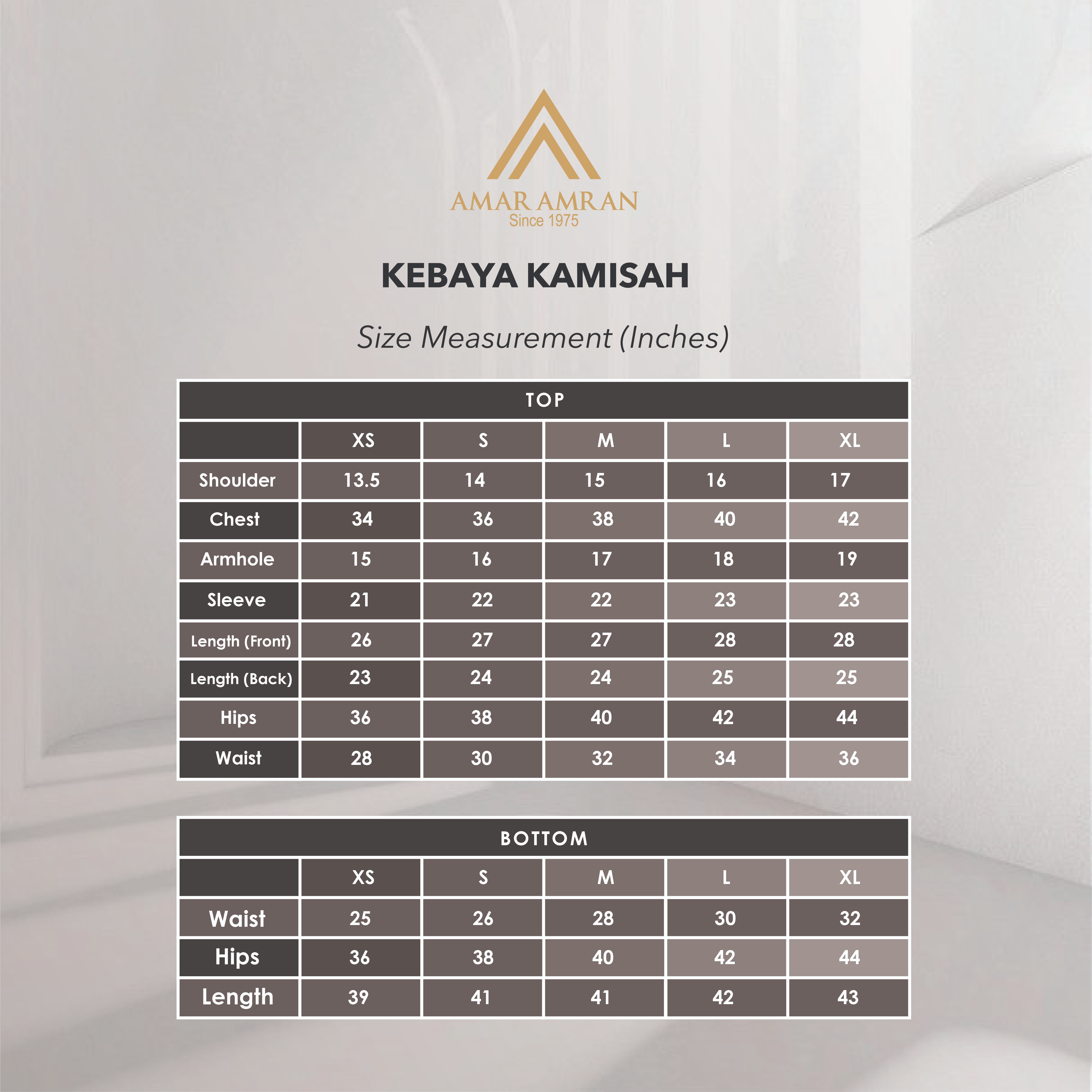 SIZE CHART Kebaya Kamisah_CEKAK MUSANG