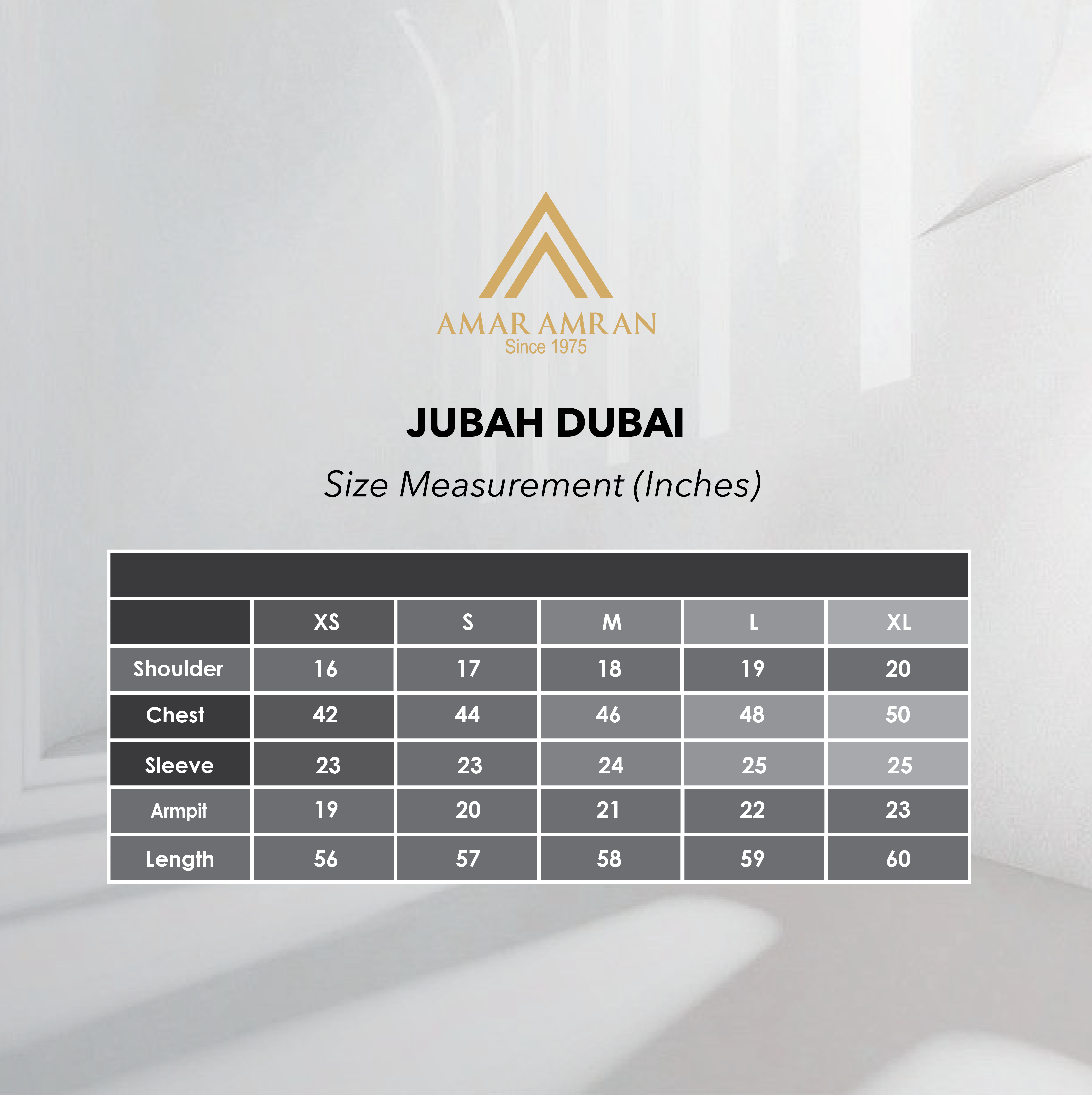 SIZE CHART JUBAH 6 DEISGNS_DUBAI