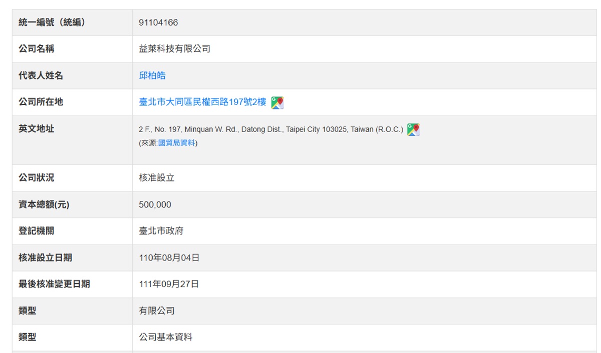 益萊科技有限公司 公司登記查詢