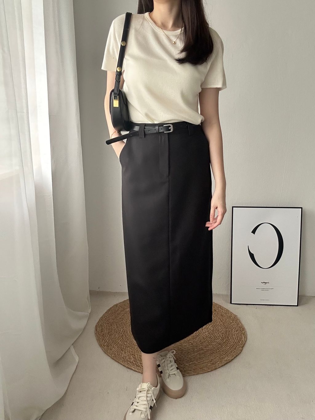 【BAON】Hitai Belt Pocket Nylon Midi Skirt Pockets Midi Skirt v Belt – C H O I X