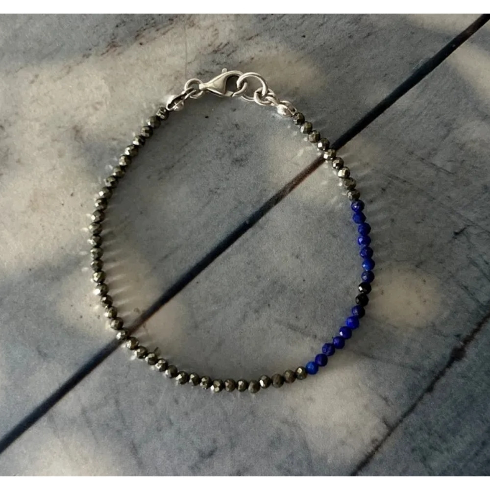 Matilda & Co. 天然鑽切黃鐵礦與皇家藍青金石 925純銀手鍊