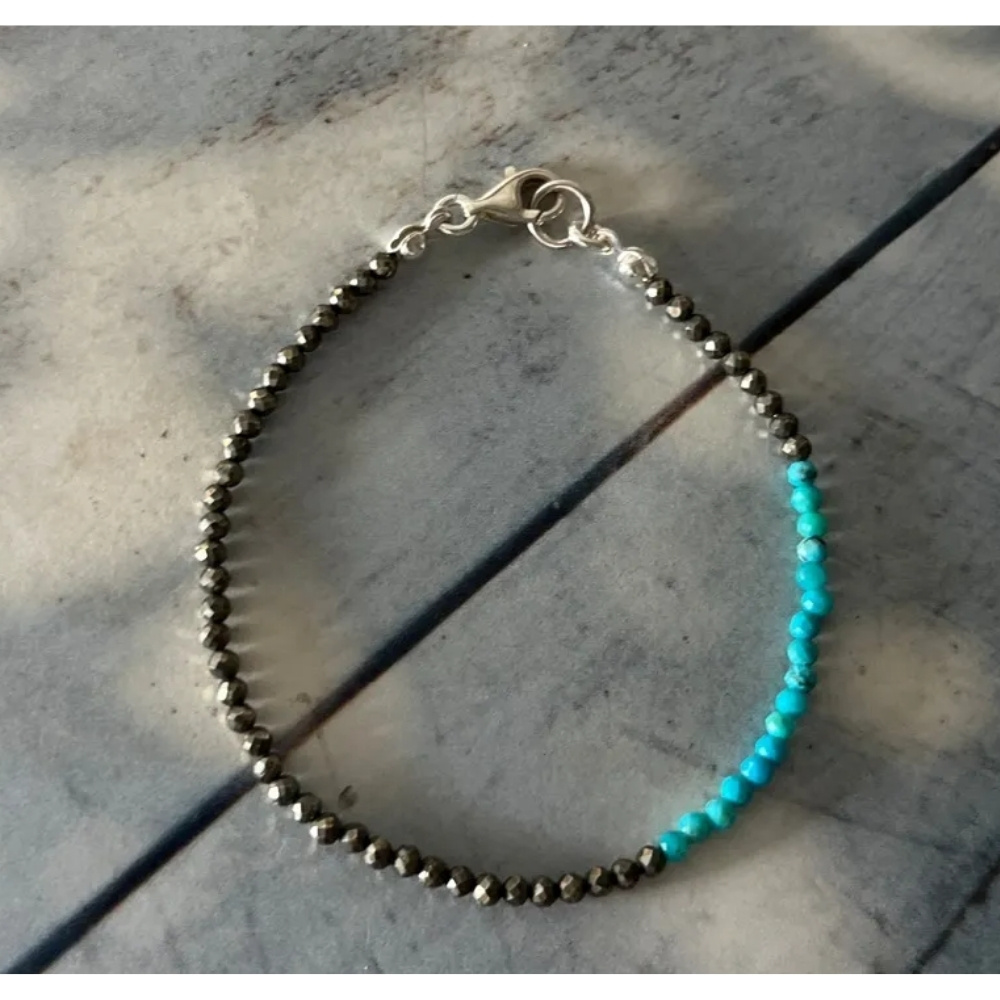 Matilda & Co. 黃鐵礦與綠松石925純銀手鍊