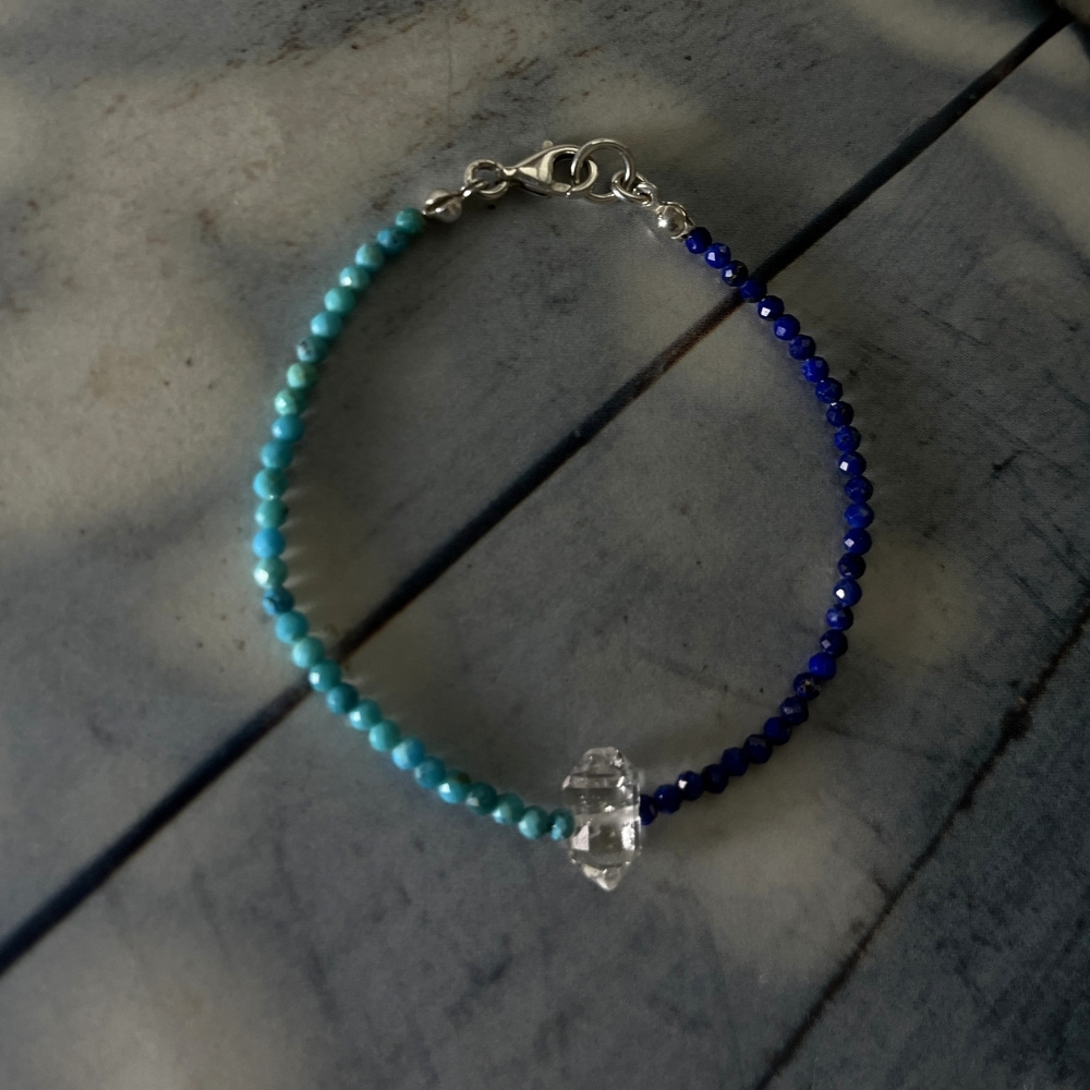 Matilda & Co. 天然赫基蒙、皇家藍青金石與亞利桑那綠松石925純銀手鍊