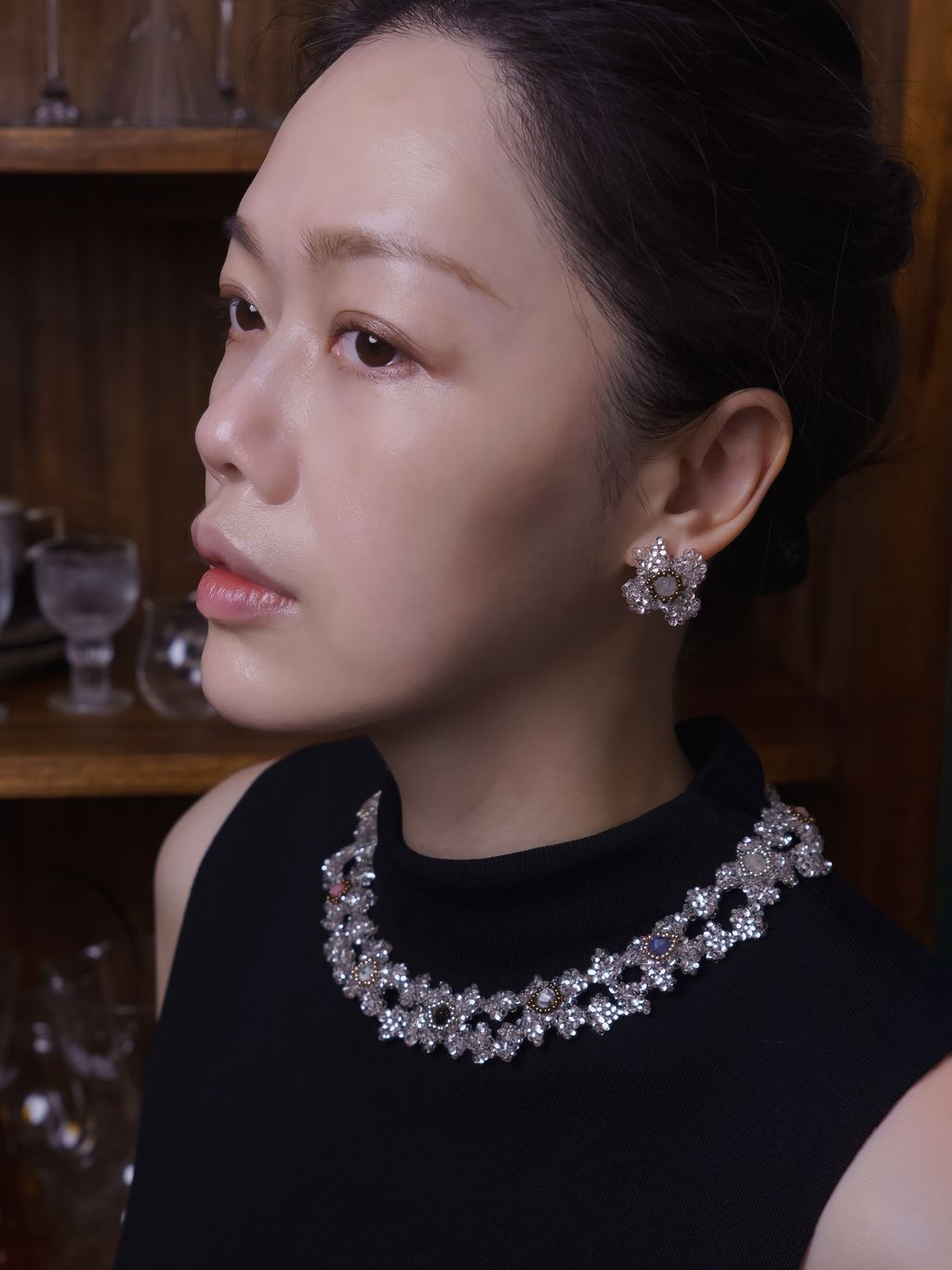 黃水晶玻璃耳環_上
