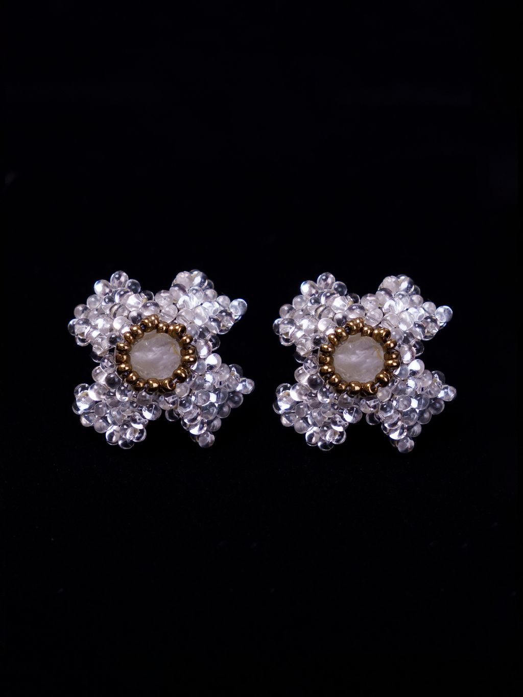 __L_黃水晶玻璃耳環_黑