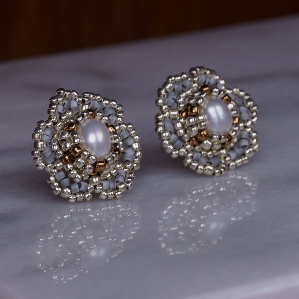 小花耳環-霧霾色