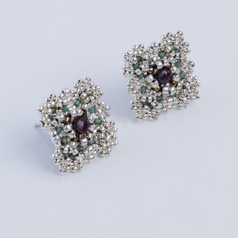 現貨｜針式 - 苔蘚綠圖塊耳環