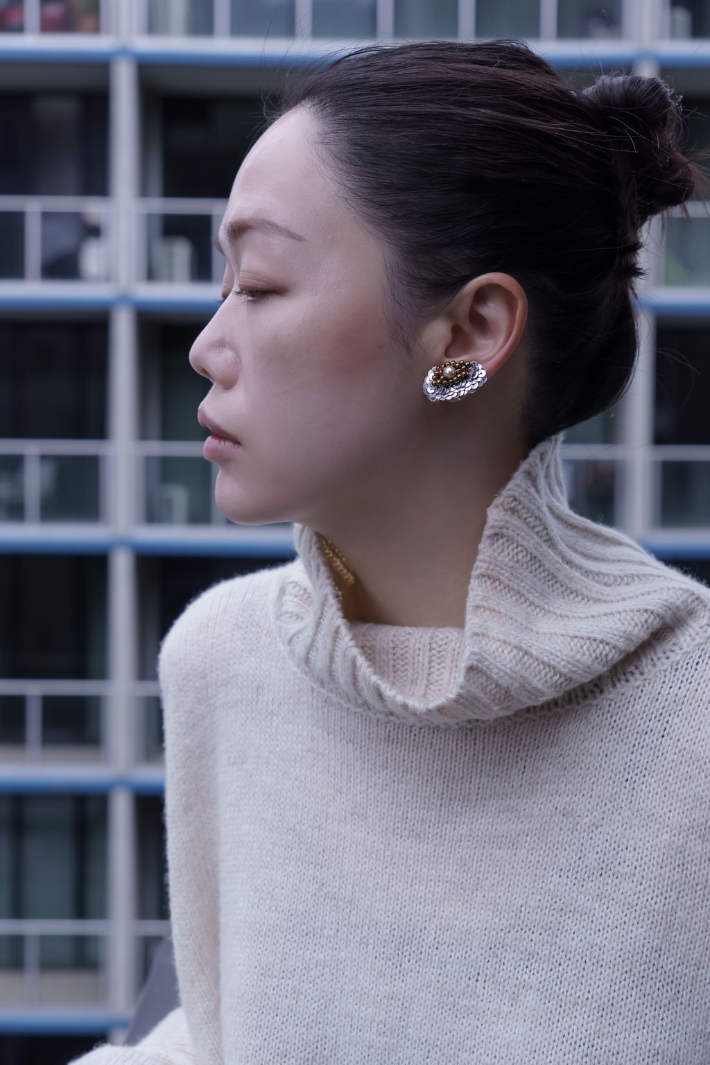 珍珠_銀白金蒲公英耳環_上3