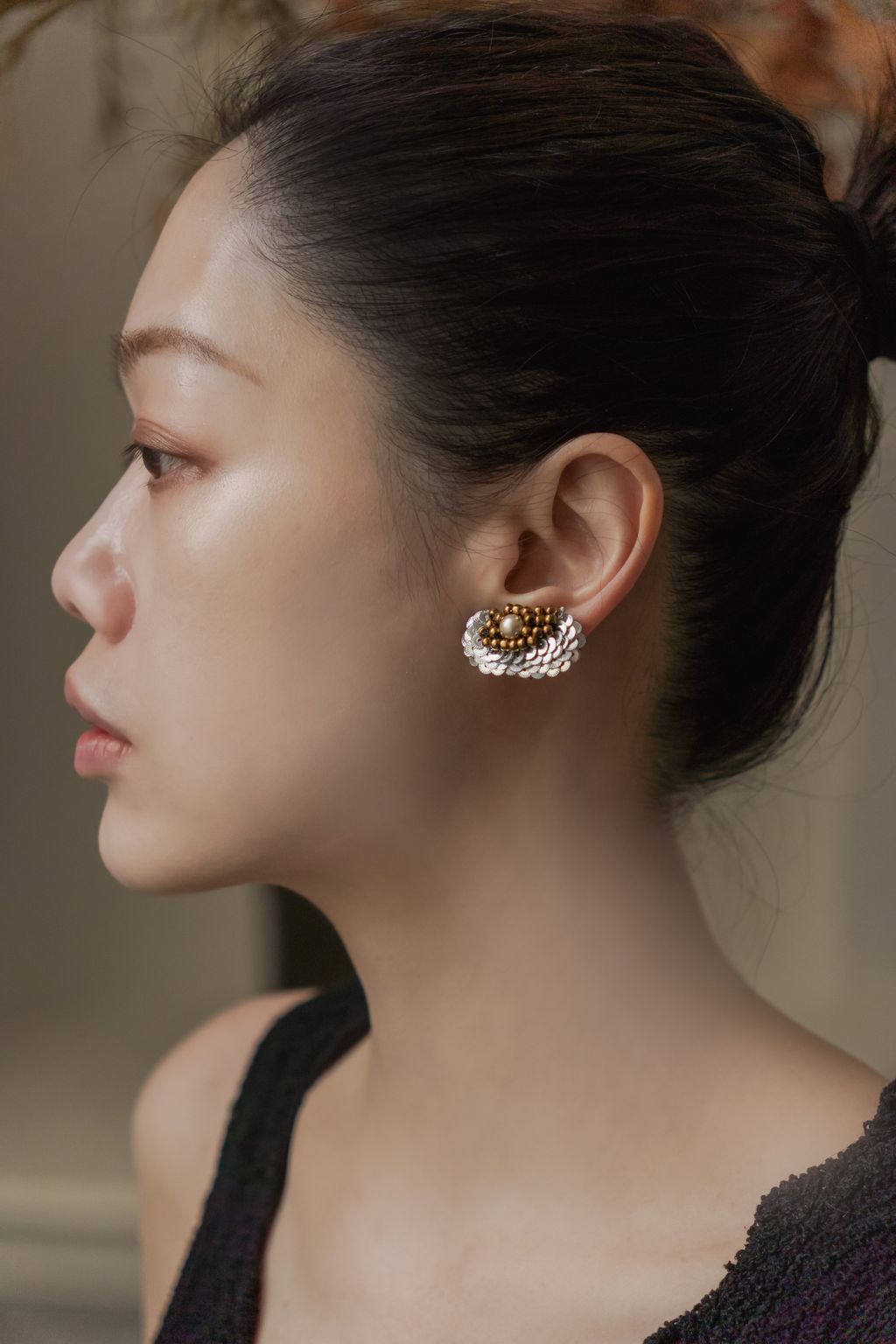 珍珠_銀白金蒲公英耳環_上1