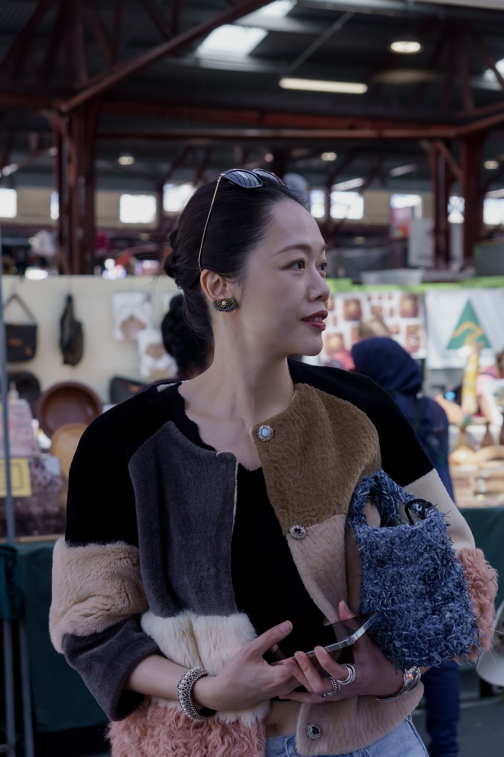 白紋石_黑白金蒲公英耳環_上7