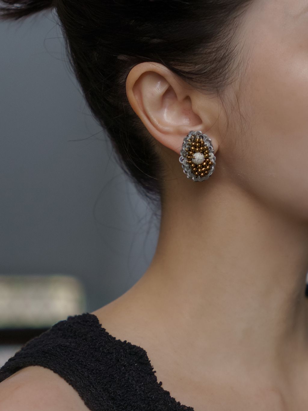 橢圓銀白蒲公英耳環_上_11