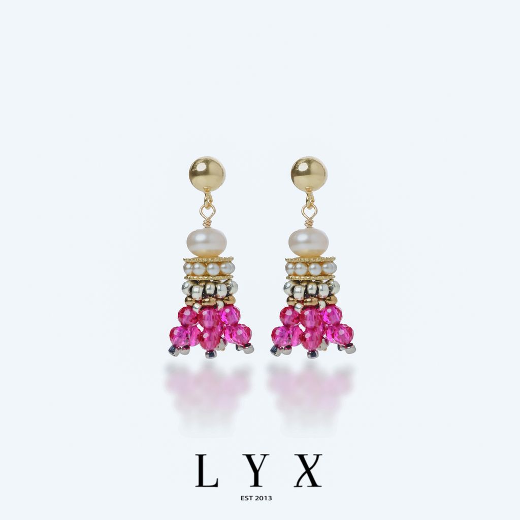 _momo_莎草紙小流蘇耳環_紅