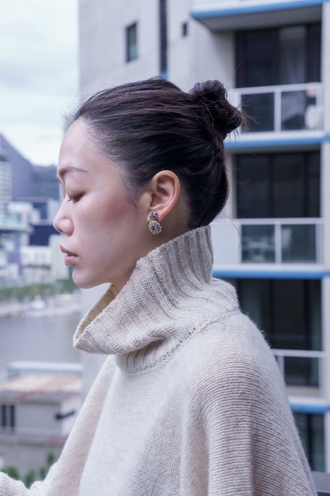 白頭_黃色羅斯雪人耳環_上