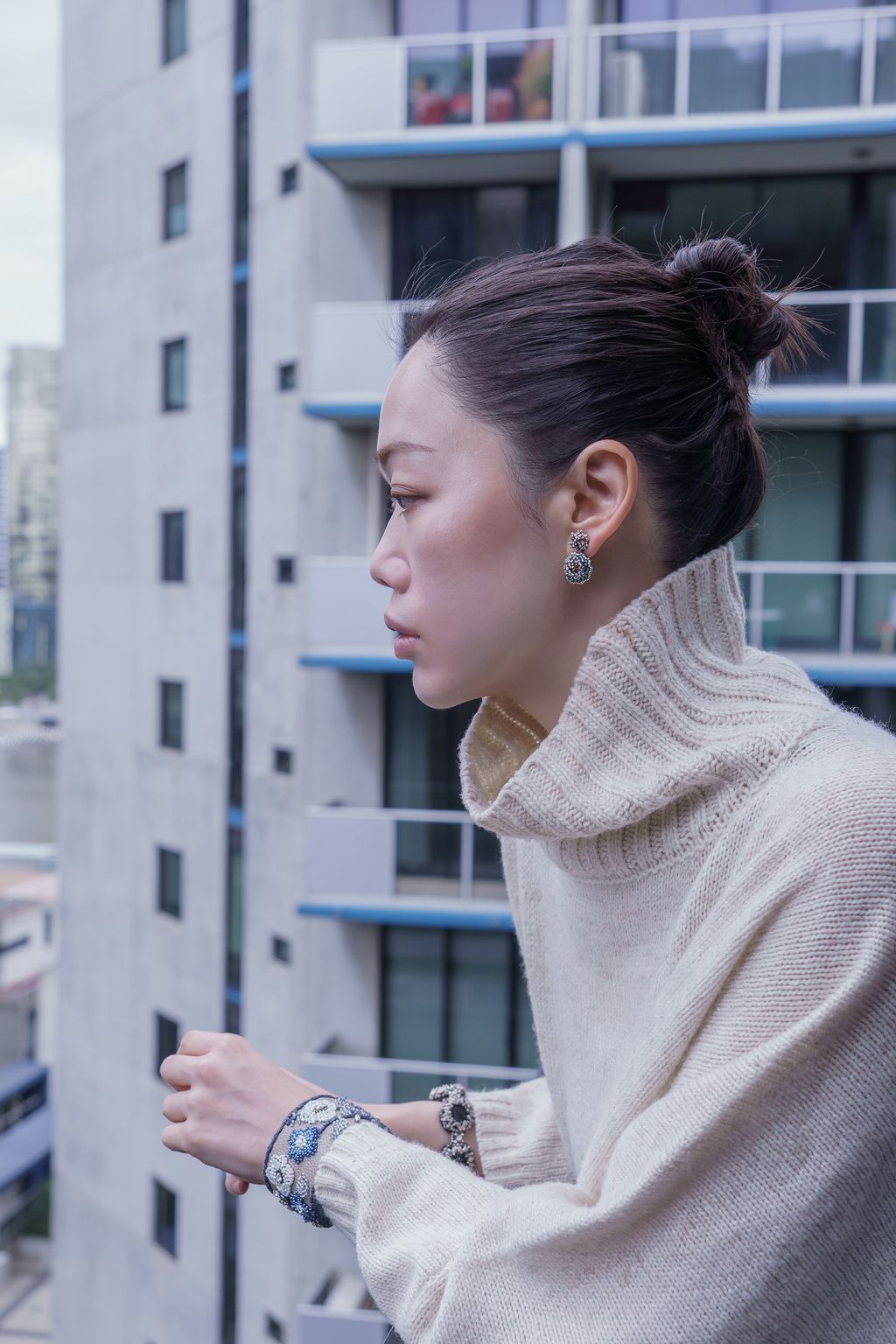 白頭_綠色羅斯雪人耳環_上1