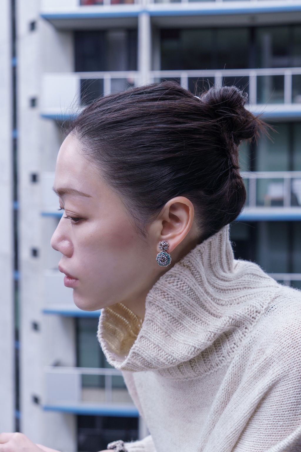 白頭_綠色羅斯雪人耳環_上2