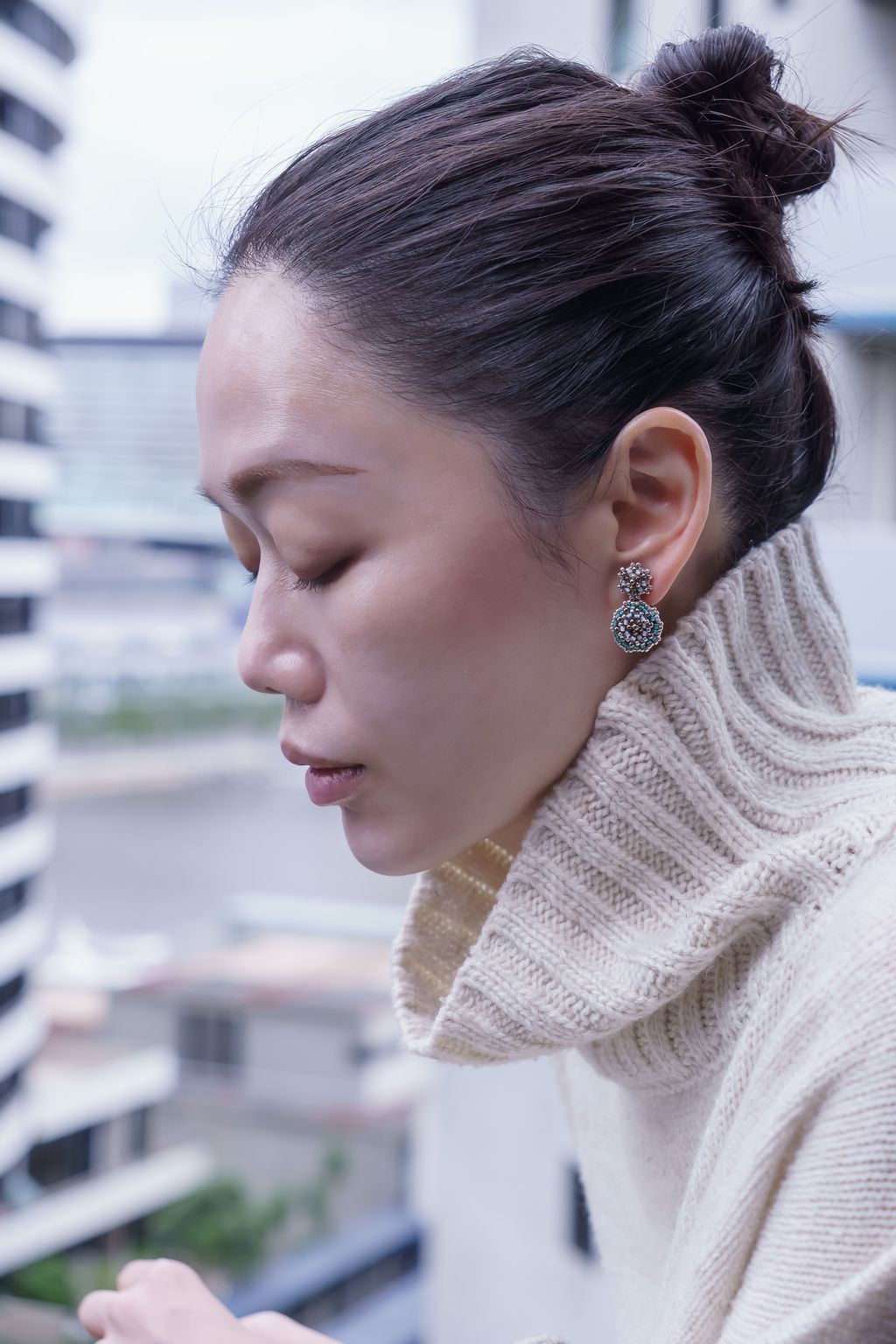 白頭_綠色羅斯雪人耳環_上3