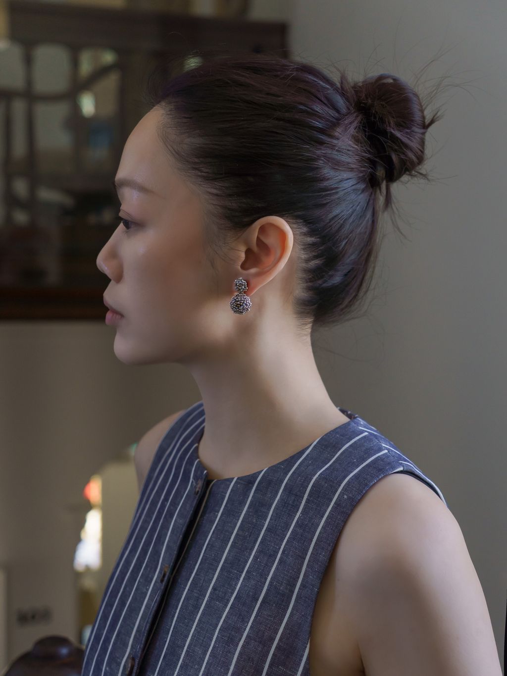 白頭_粉色羅斯雪人耳環_上1