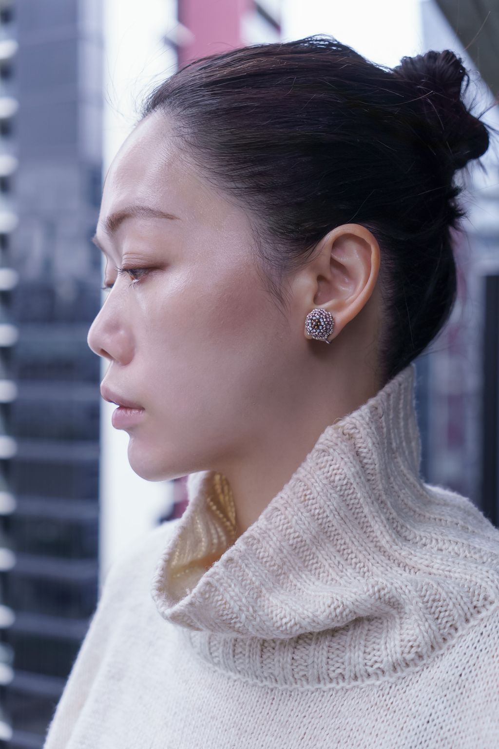 單粉色羅斯耳環_上8