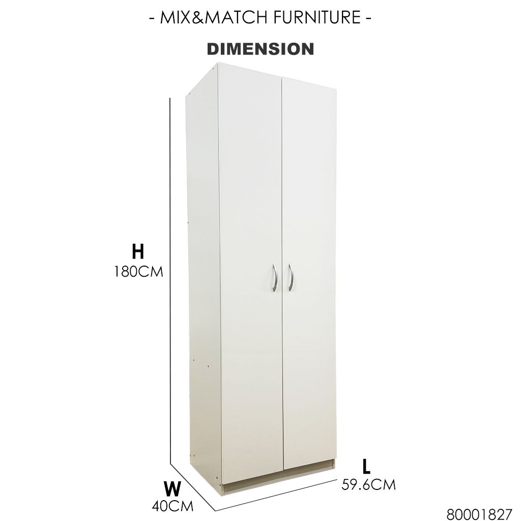 2 DOOR WARDROBE (WHITE) DIMENSION